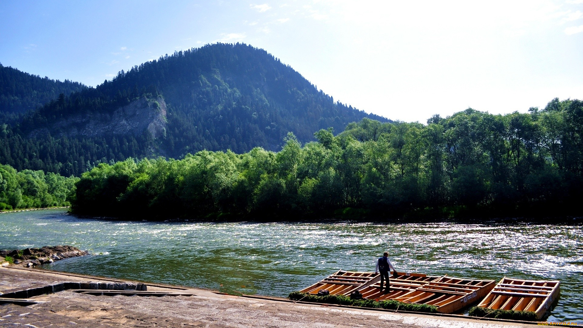 природа, реки, озера, река, горы, лес, плоты