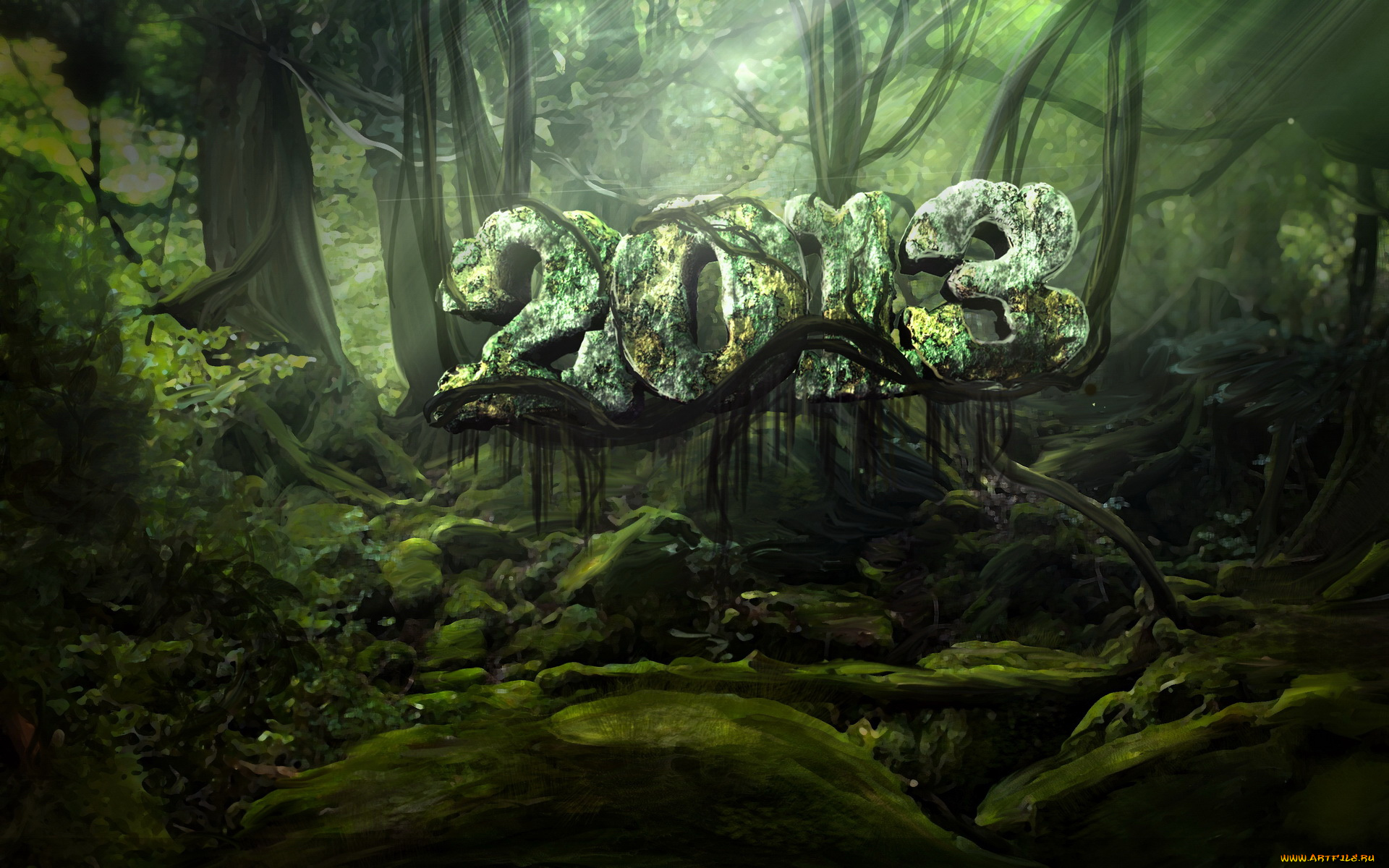 праздничные, 3д, графика, новый, год, лес, цифры