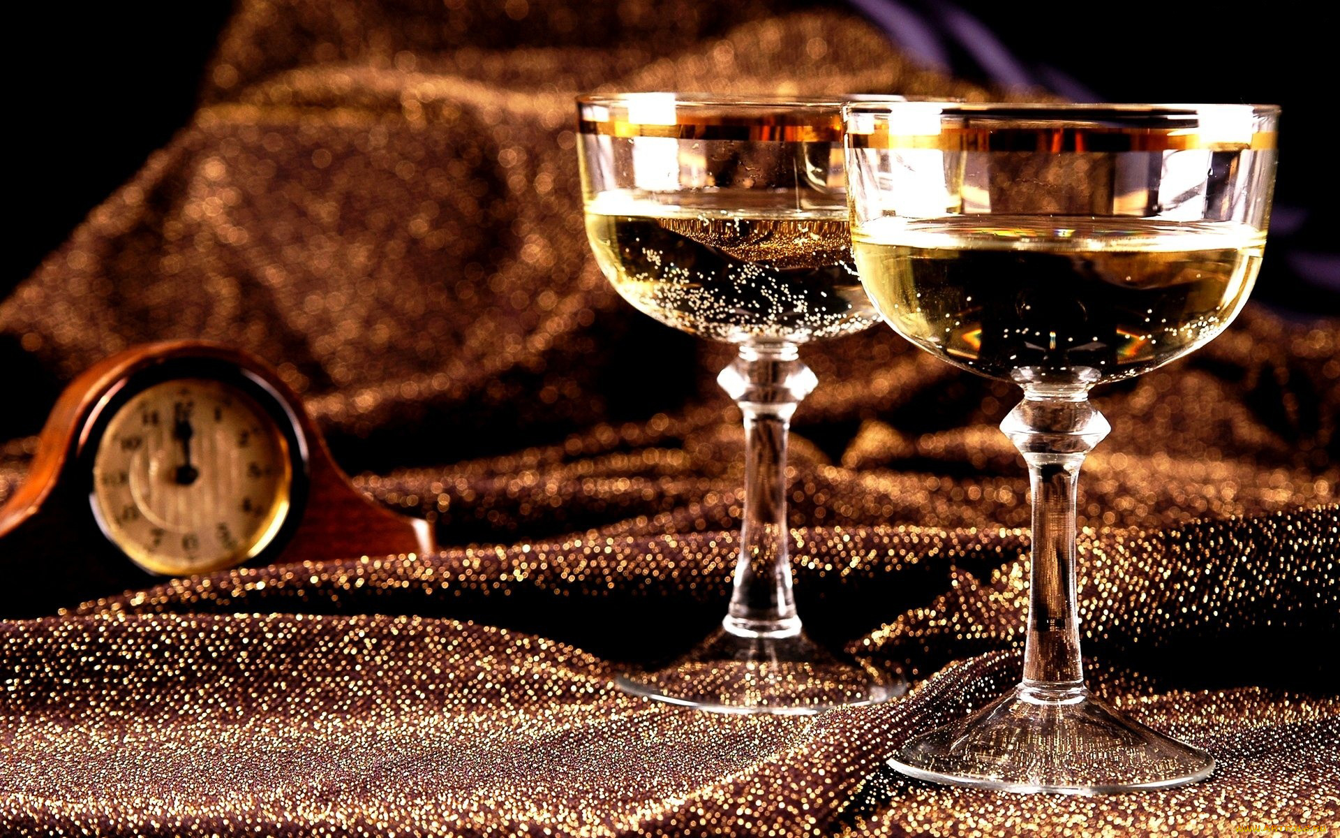 праздничные, угощения, шампанское, бокалы, часы