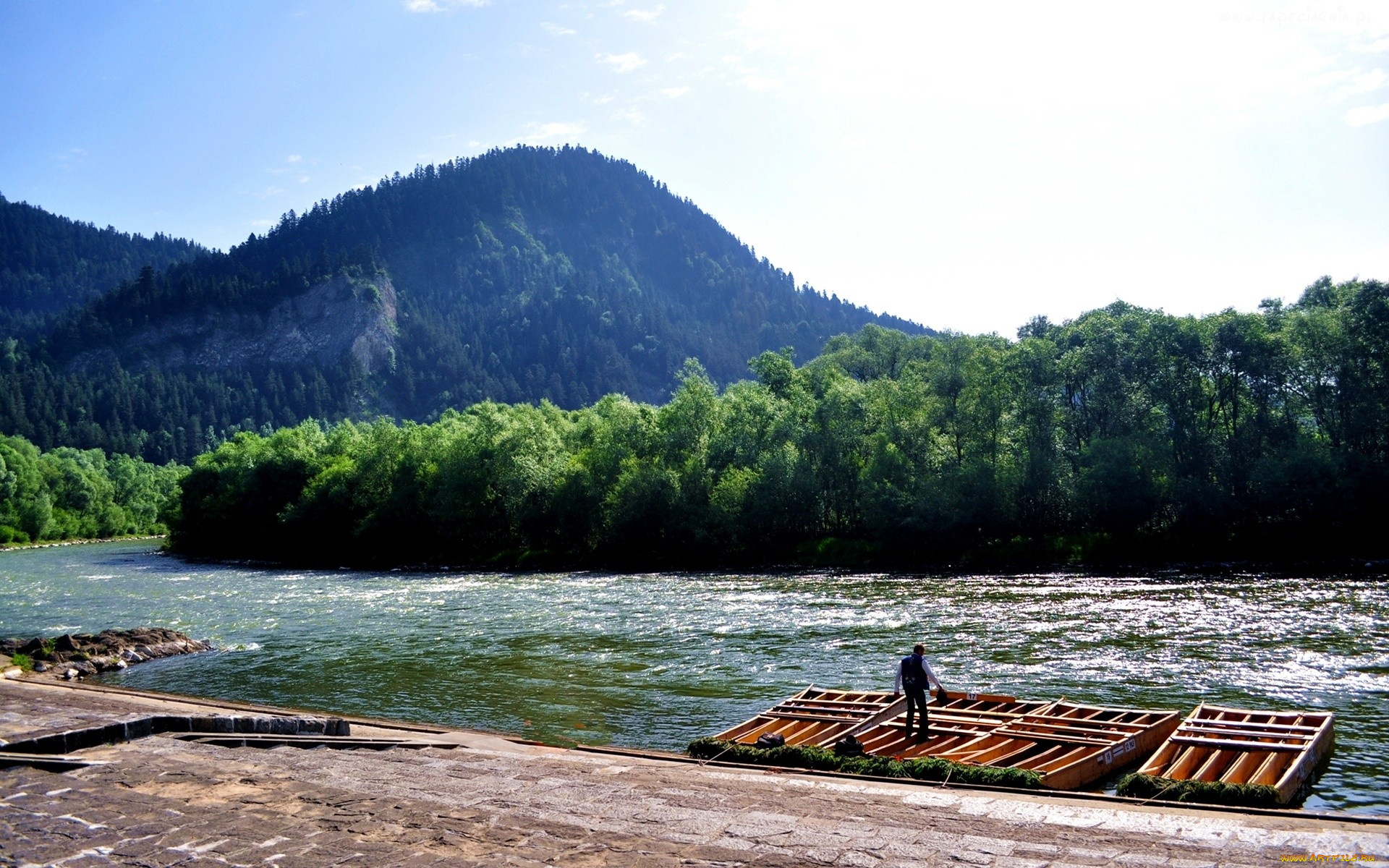 природа, реки, озера, река, горы, лес, плоты