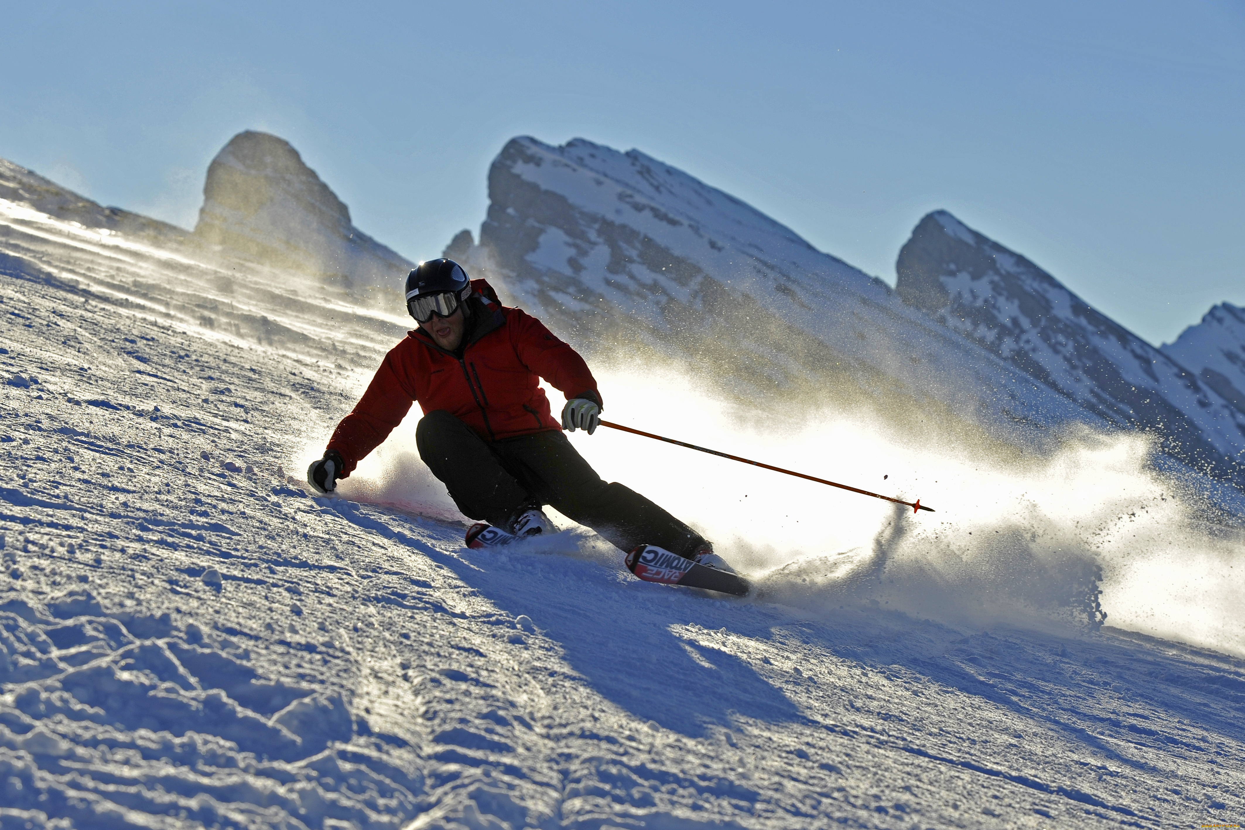 спорт, лыжный, снег, спуск