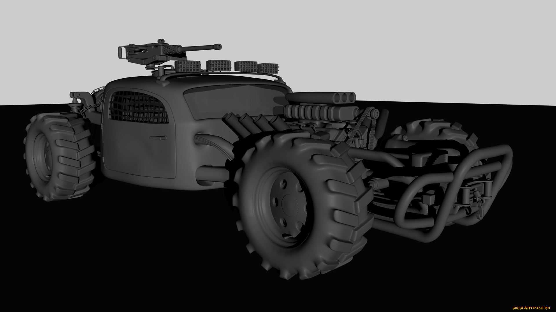 3д, графика, modeling, , моделирование, пулемет, рама, колеса