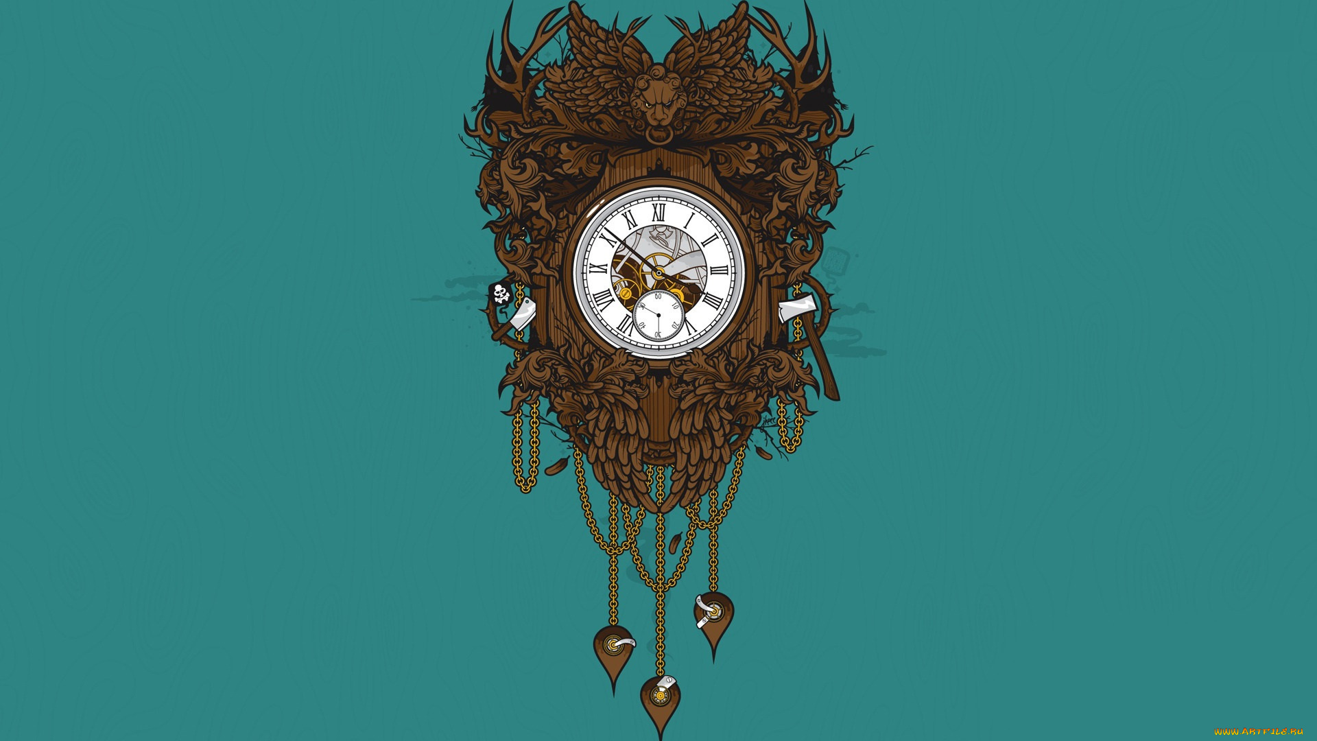 рисованные, минимализм, часы, лев, стрелки