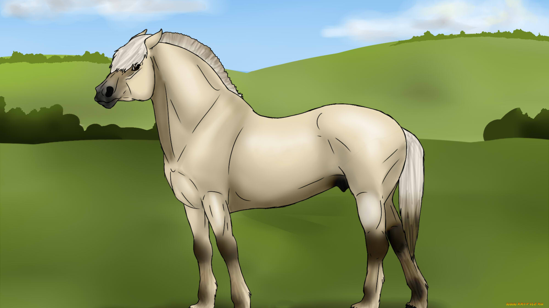 рисованные, животные, , лошади, лошадь