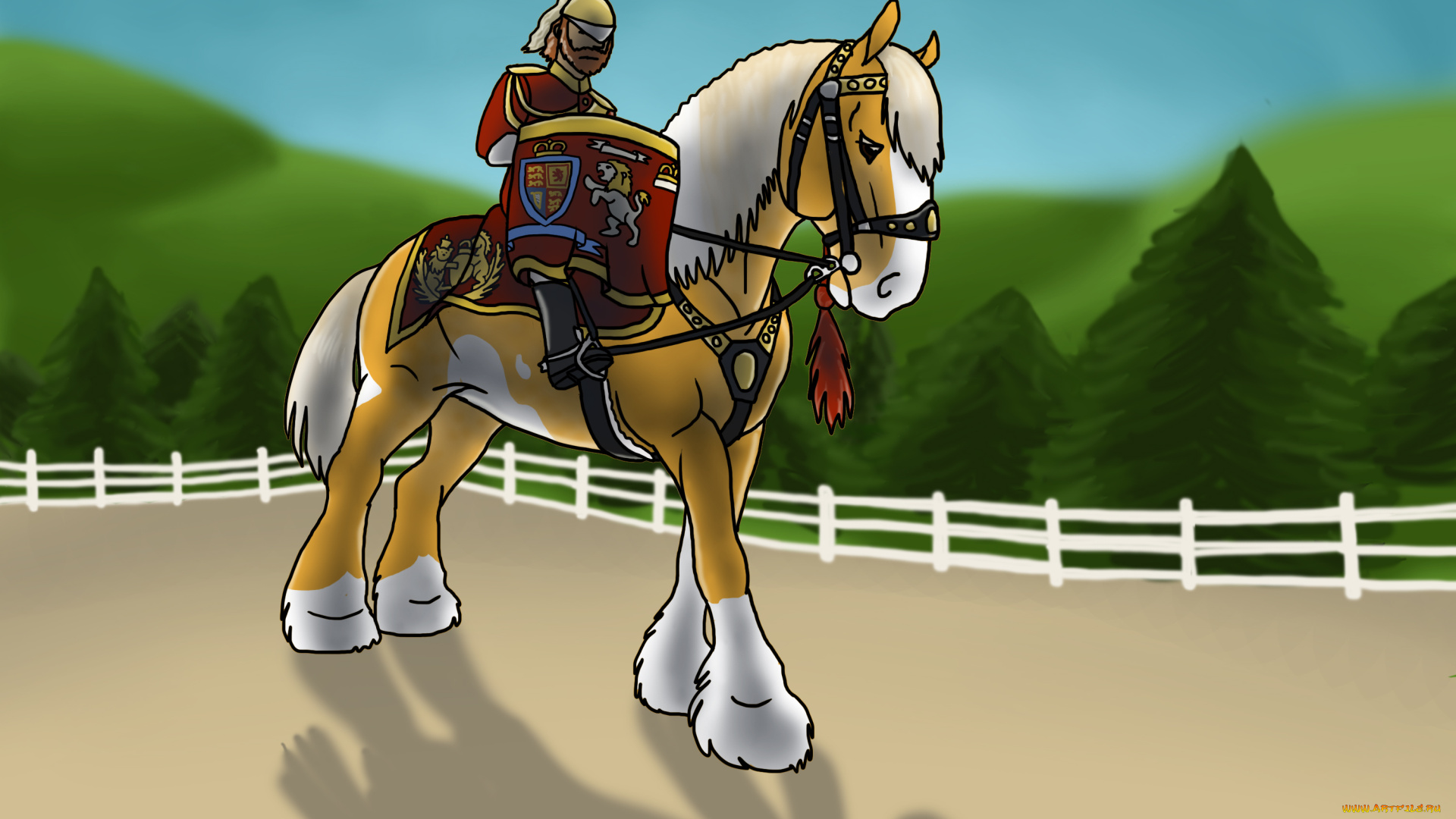 рисованные, животные, , лошади, лошадь, воин
