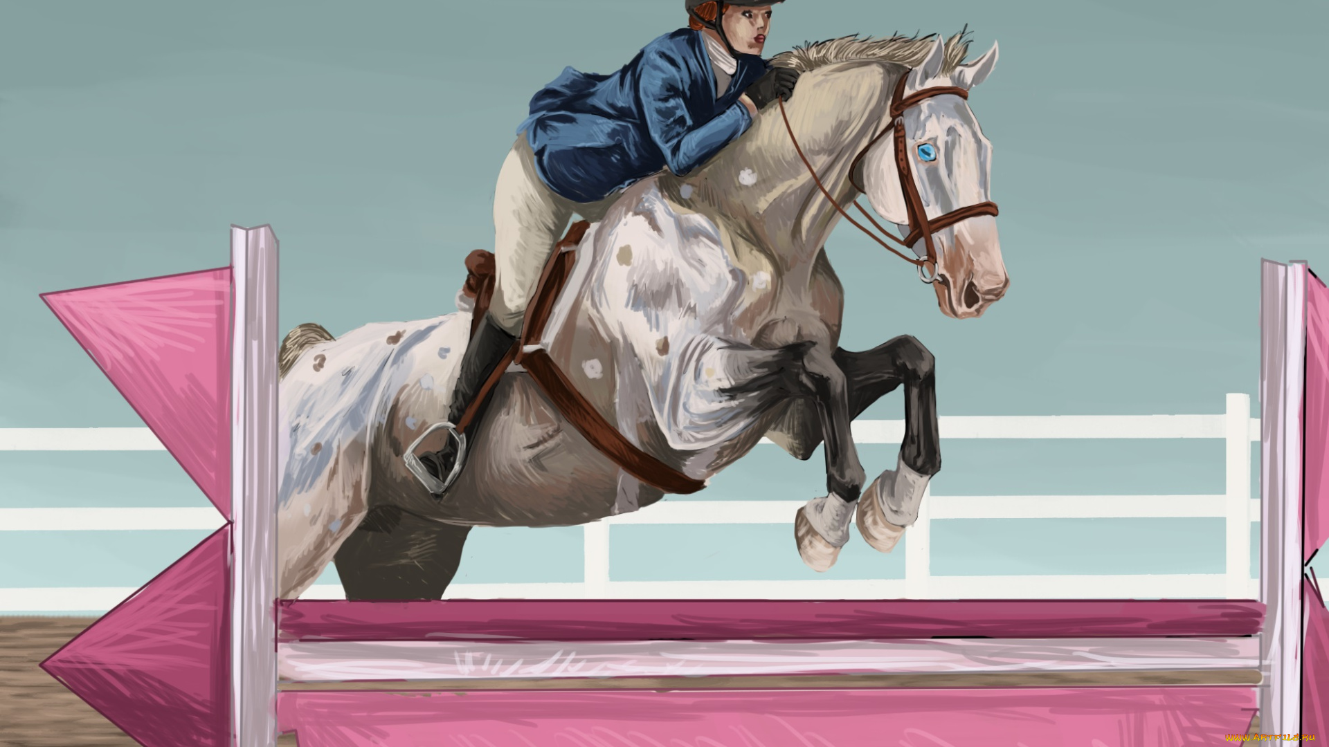 рисованные, животные, , лошади, наездник, лошадь