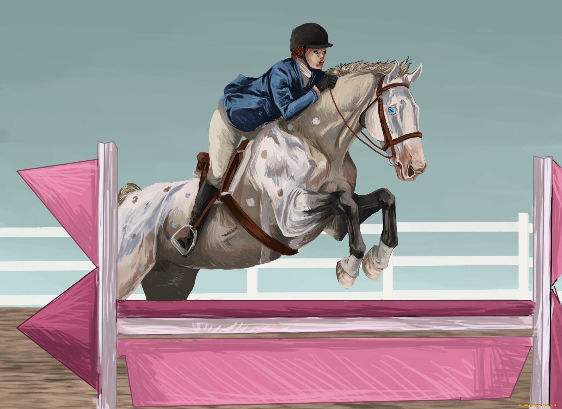 рисованные, животные, , лошади, наездник, лошадь