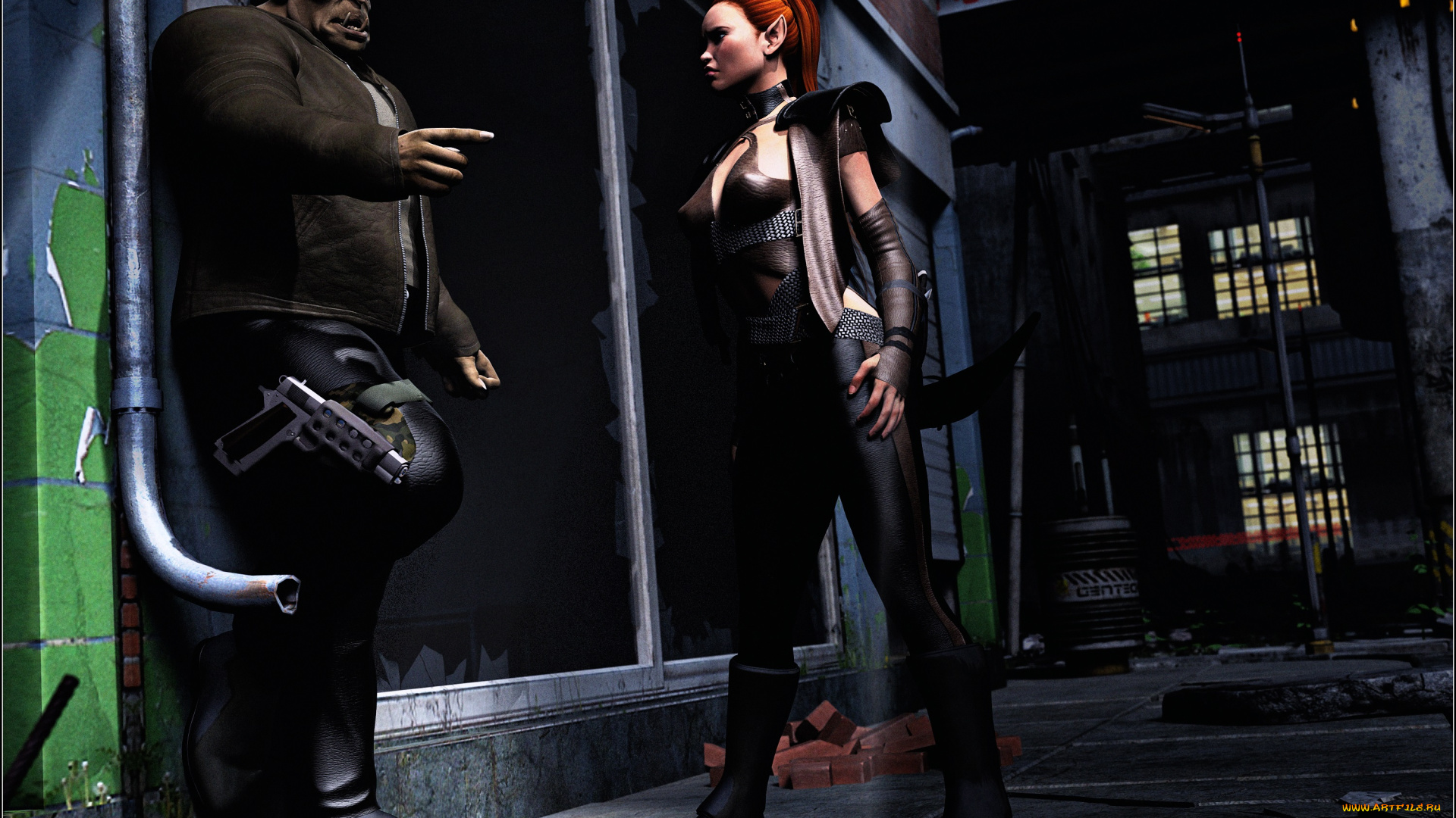 3д, графика, эльфы, , elves, оружие, ночь, улица, эльфы