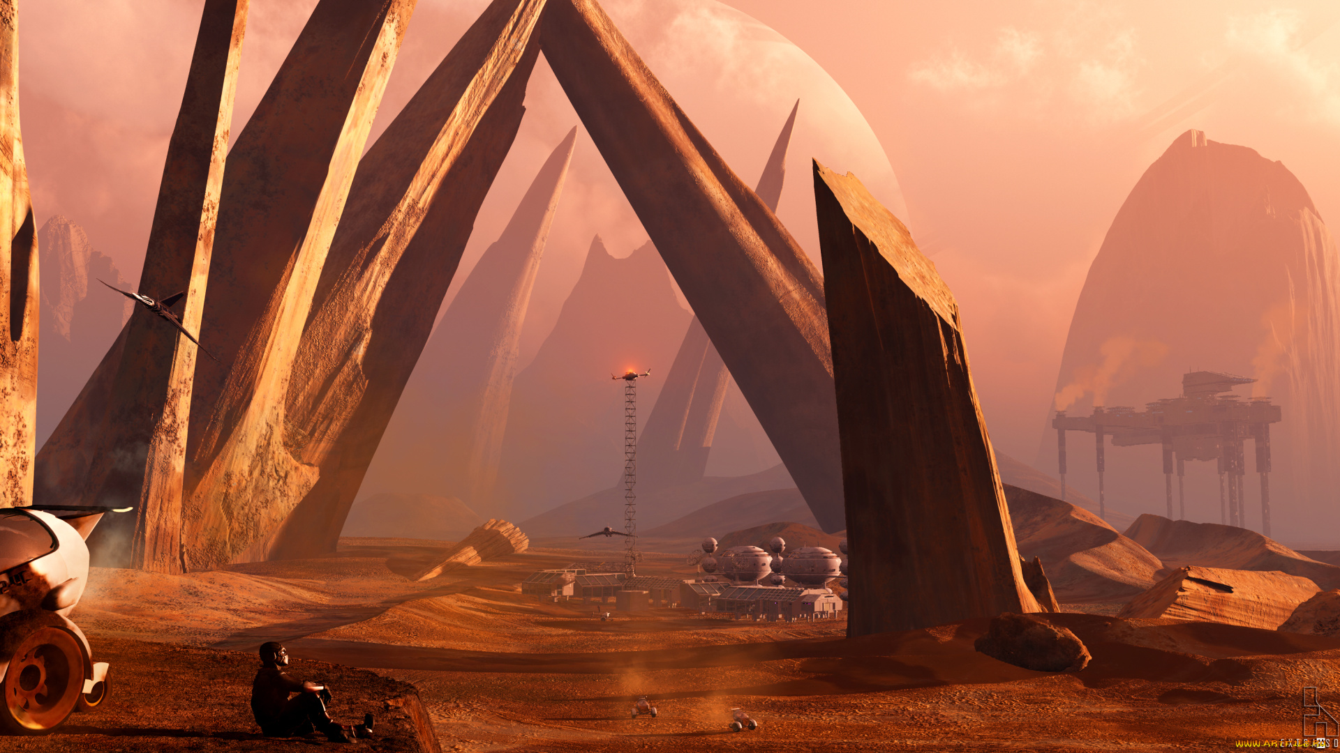 3д, графика, фантазия, , fantasy, горы, пейзаж, фантастика, небо