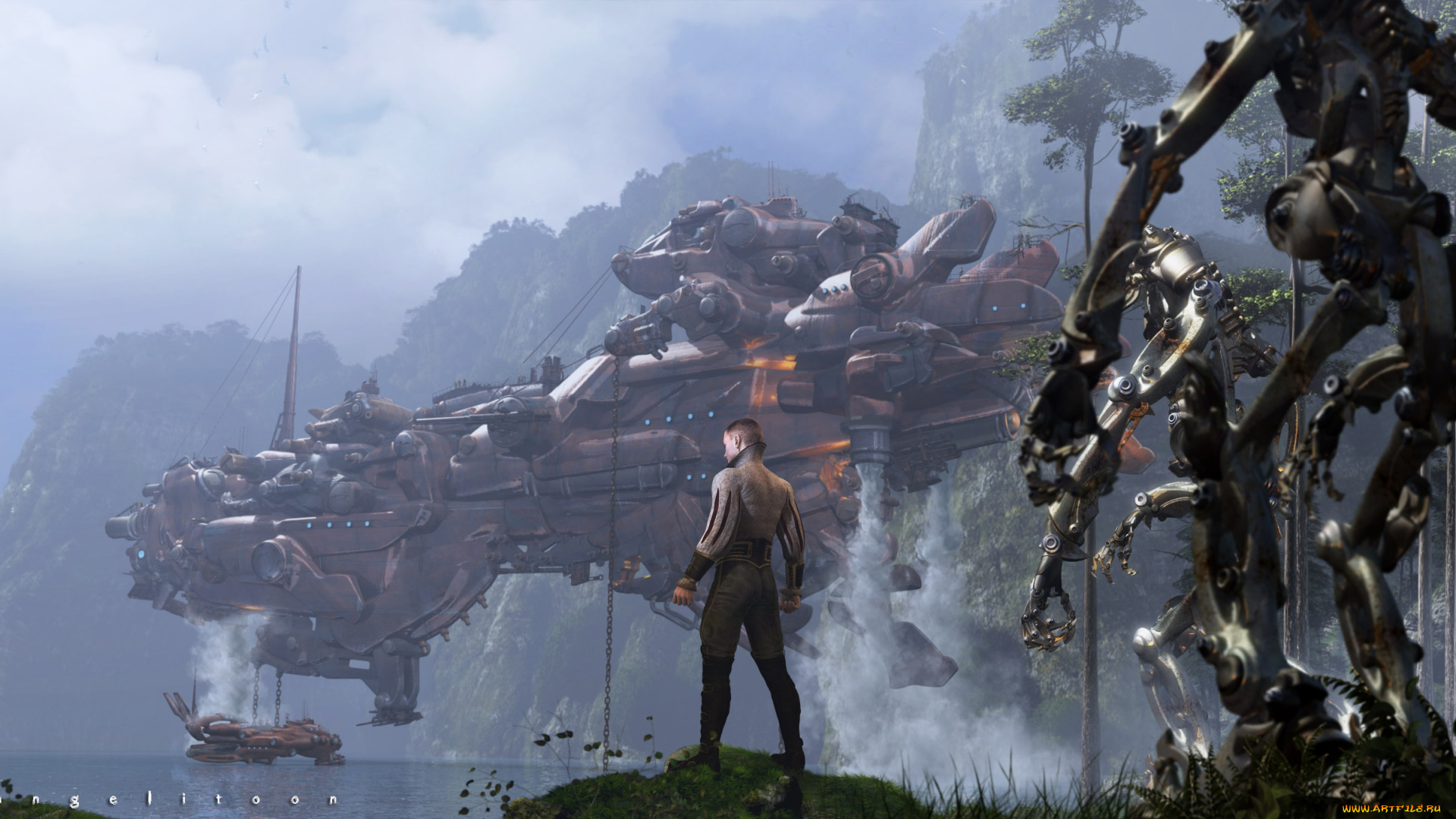 3д, графика, фантазия, , fantasy, пейзаж, фантастика, парень