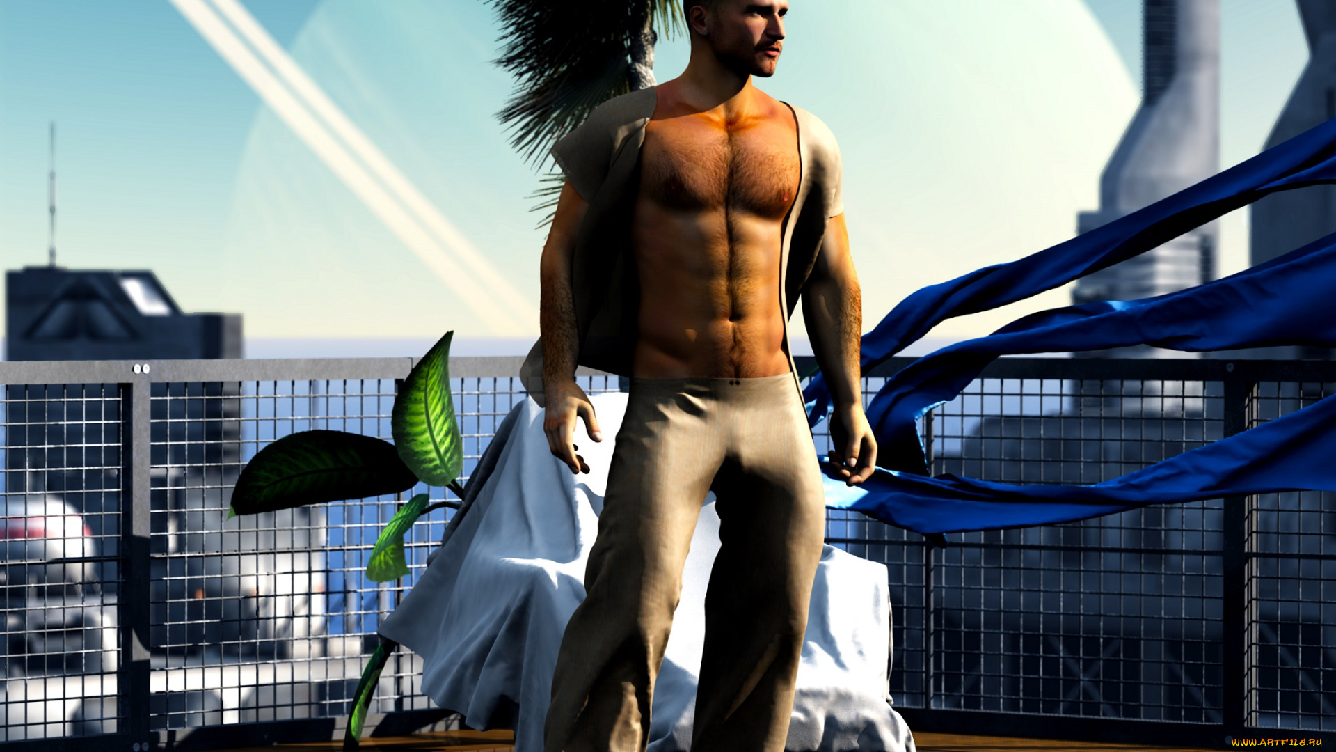 3д, графика, люди, , people, мужчина, растения, парень