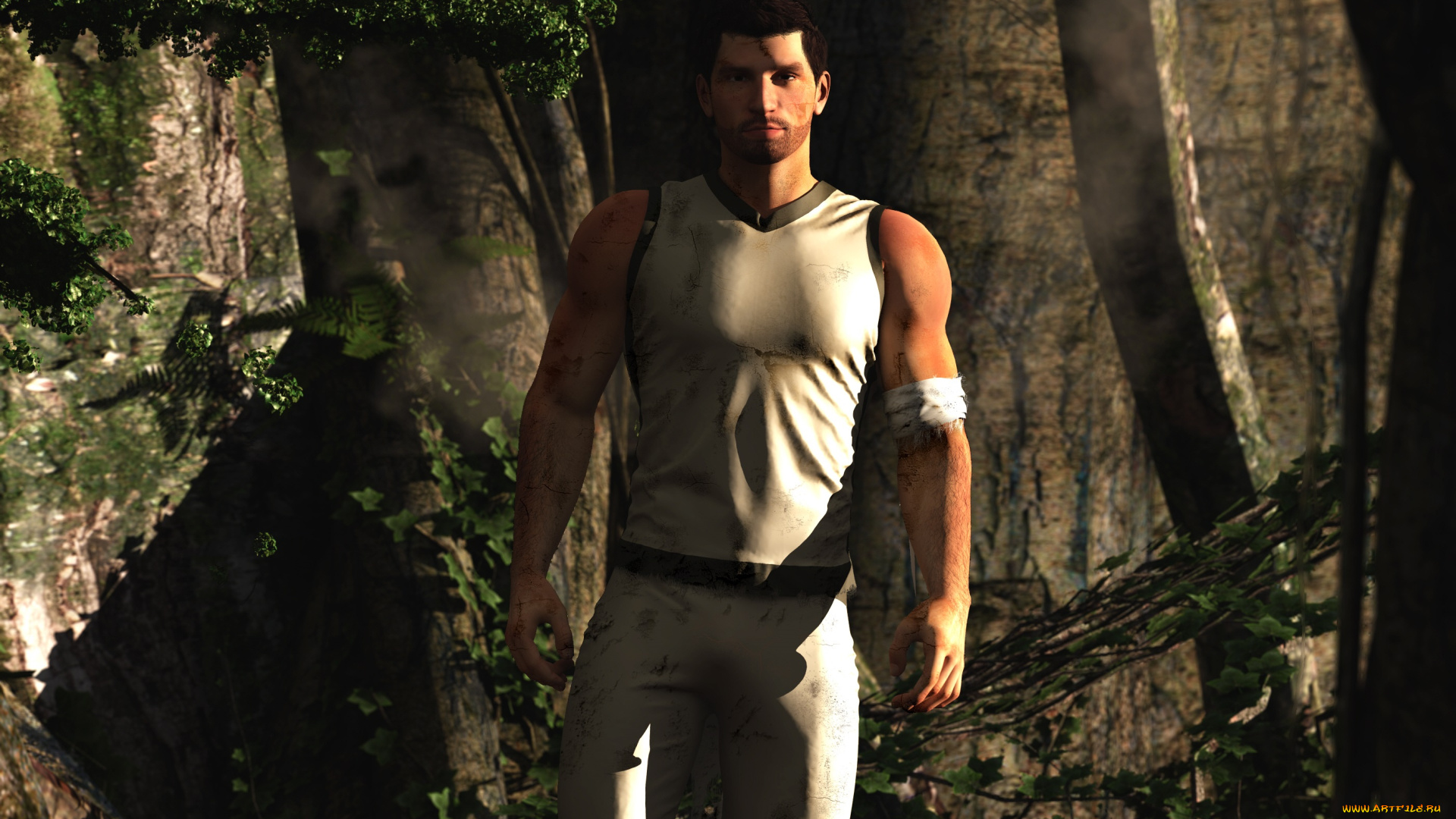 3д, графика, люди, , people, растения, природа, мускулы, тело, мужчина