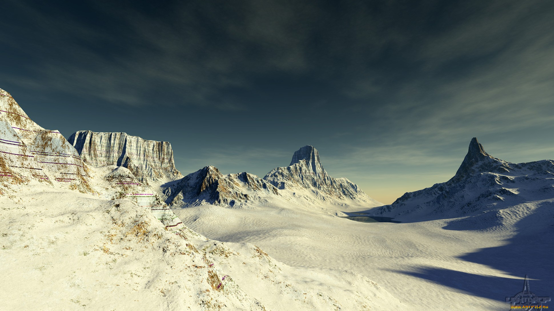 3д, графика, природа, , nature, горы, снег, небо