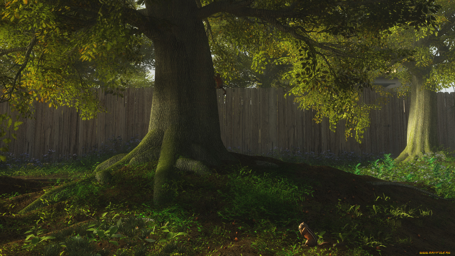 3д, графика, природа, , nature, забор, дерево