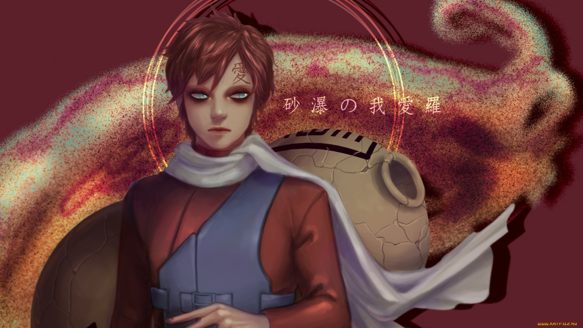 аниме, naruto, тату, песок, парень, art, anime, gaara, шиноби, взгляд