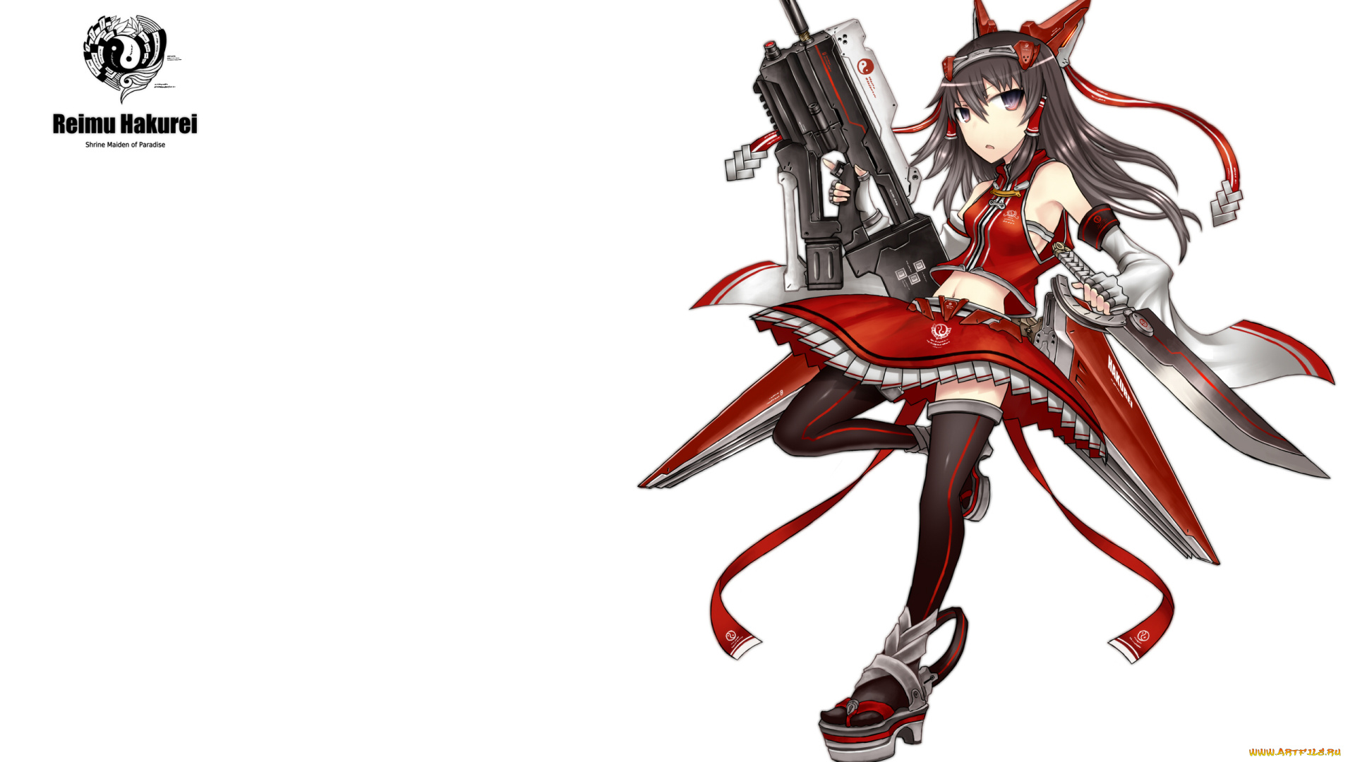 аниме, touhou, технологии, оружие, девушка, gia, арт, reimu, hakurei