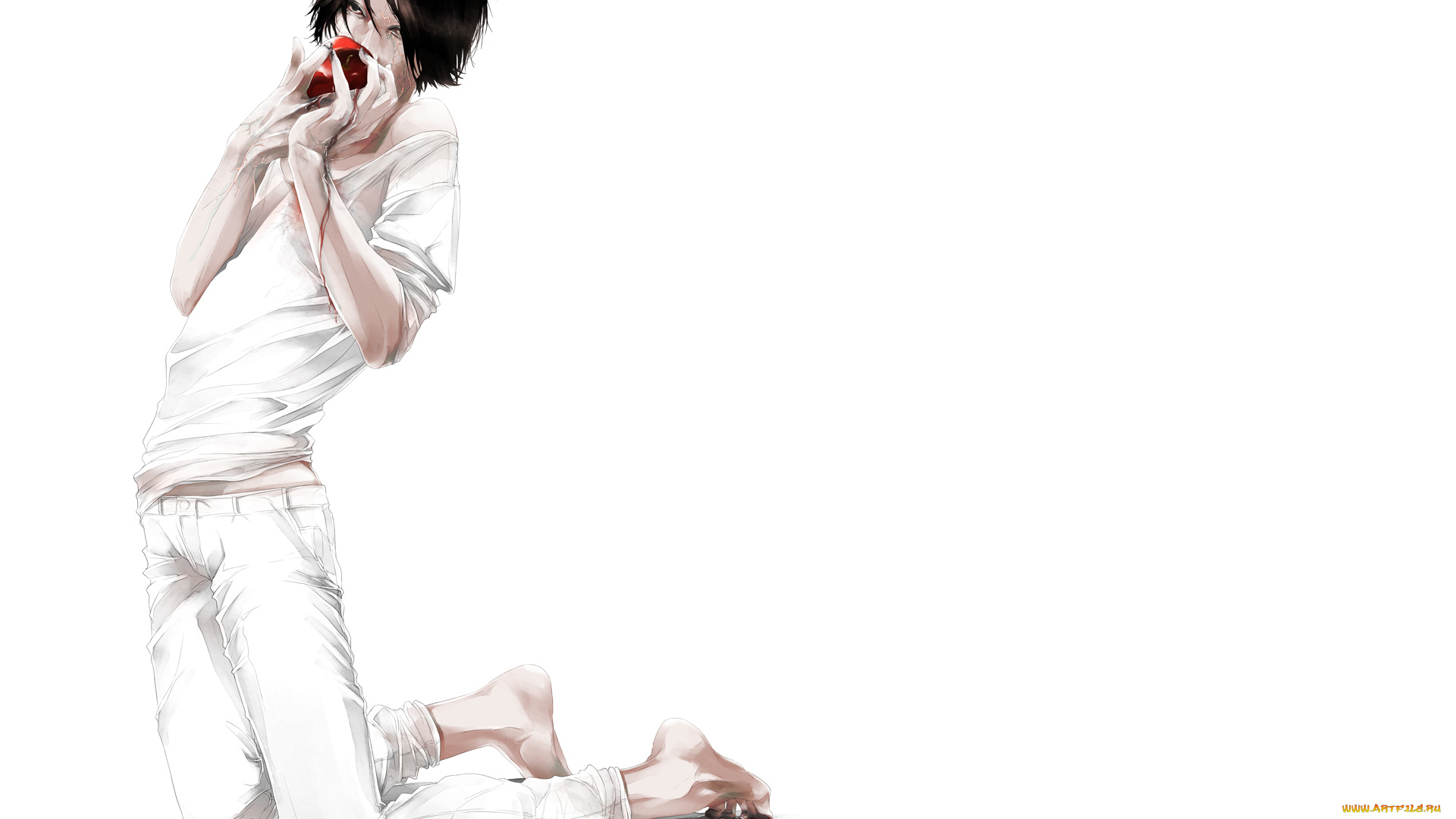 аниме, unknown, , другое, art, re, парень, яблоко, сок, белый