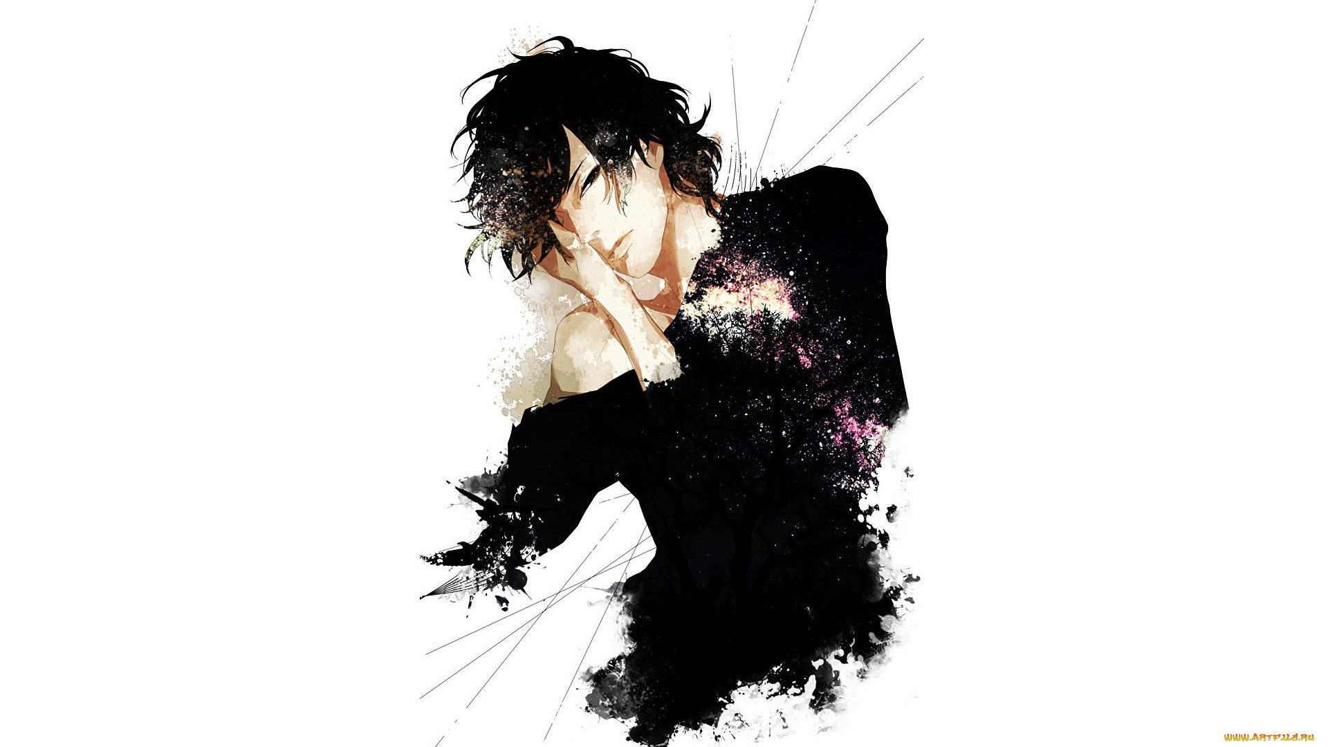 аниме, unknown, , другое, парень, нити, брызги, арт, re