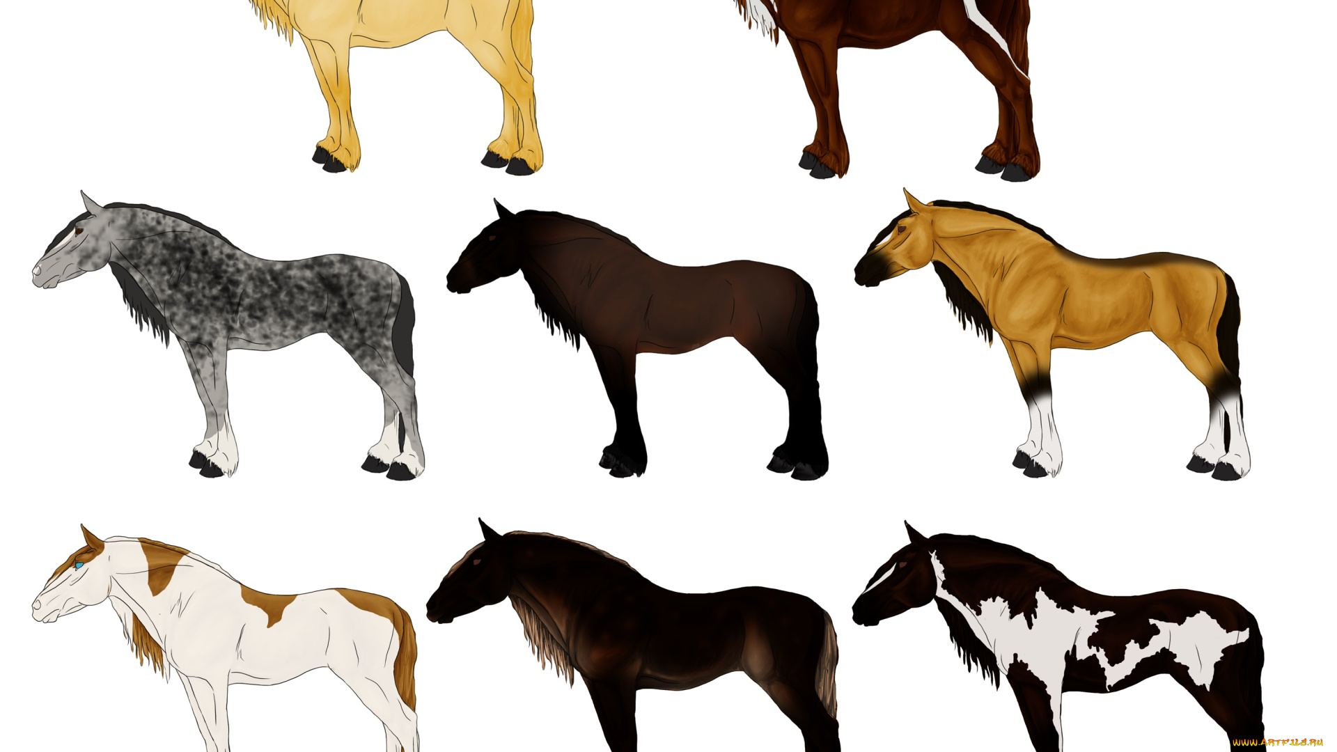 рисованное, животные, , лошади, фон, лошади