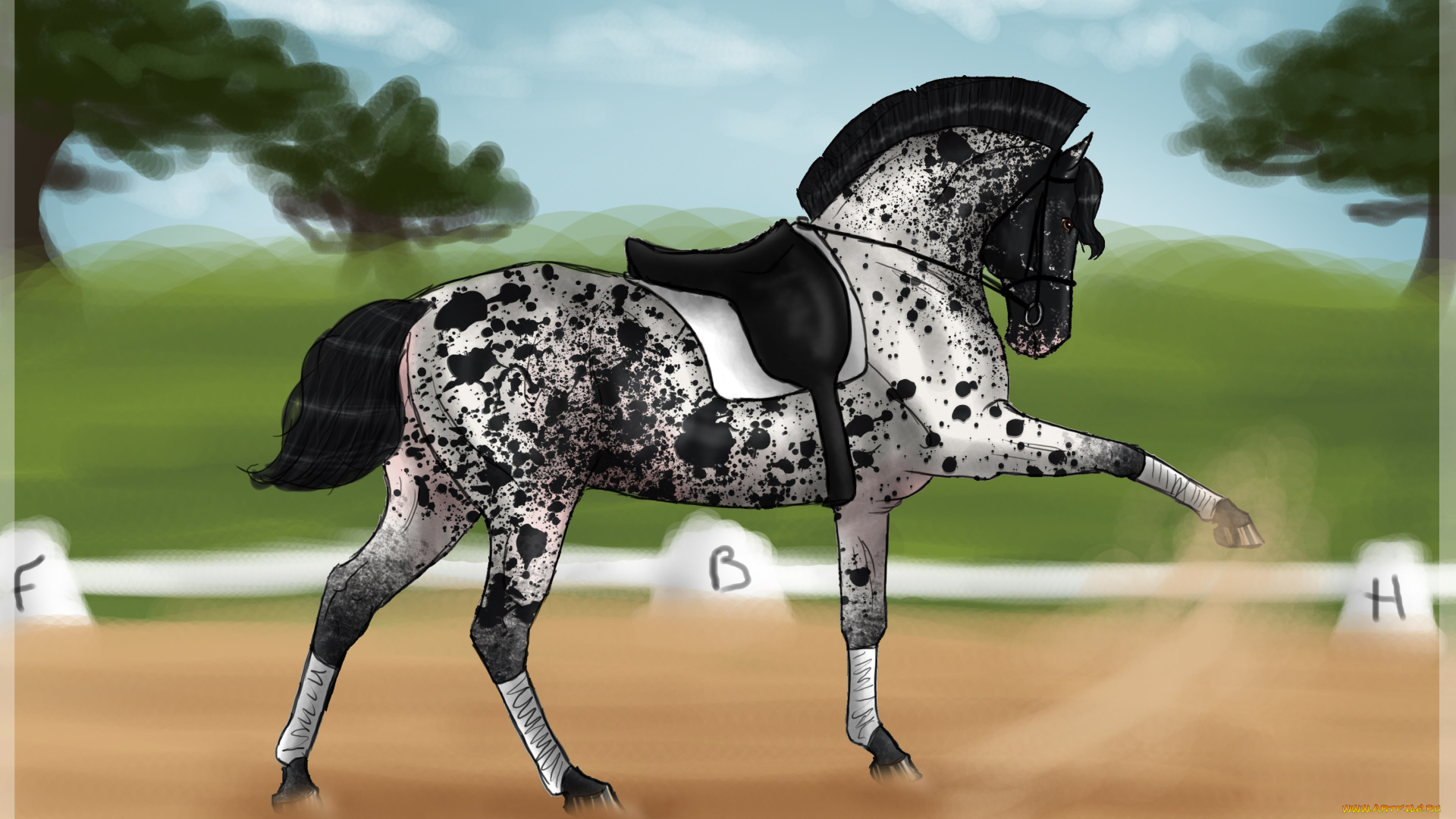 рисованное, животные, , лошади, лошадь