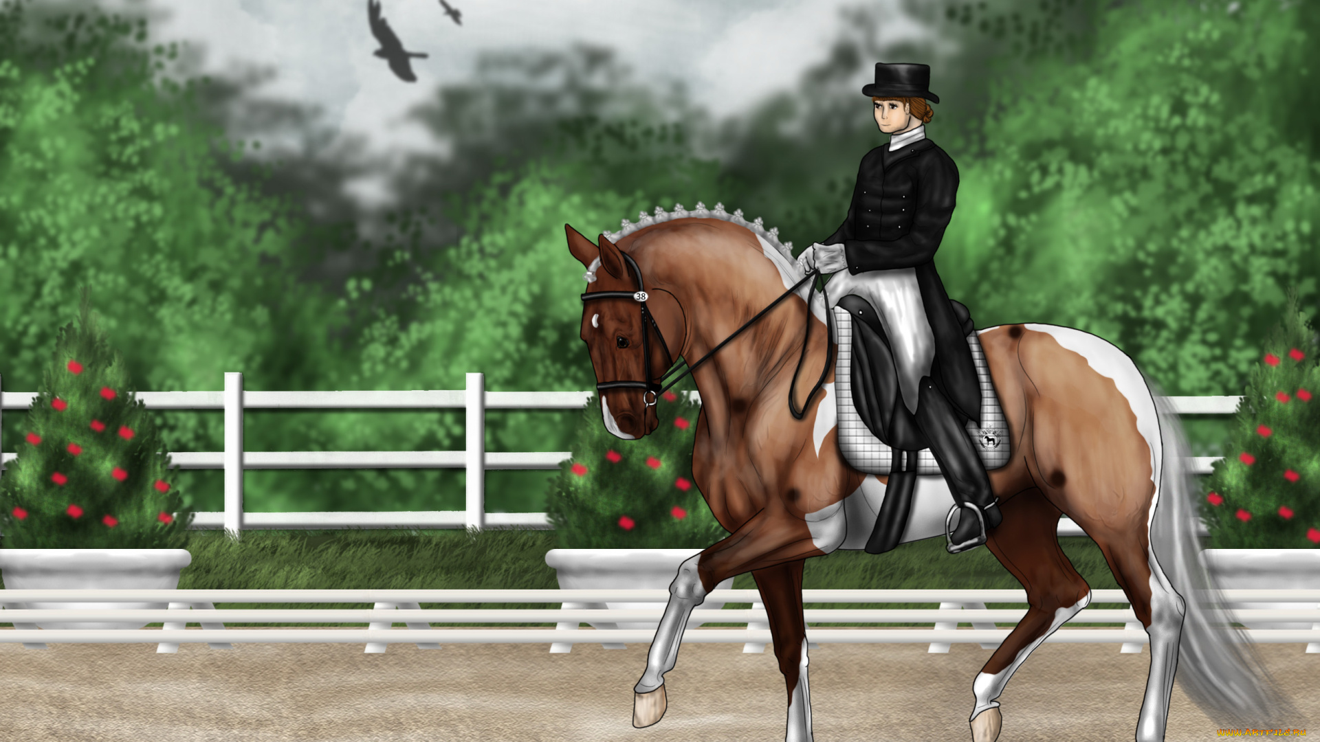 рисованное, животные, , лошади, всадник, лошадь