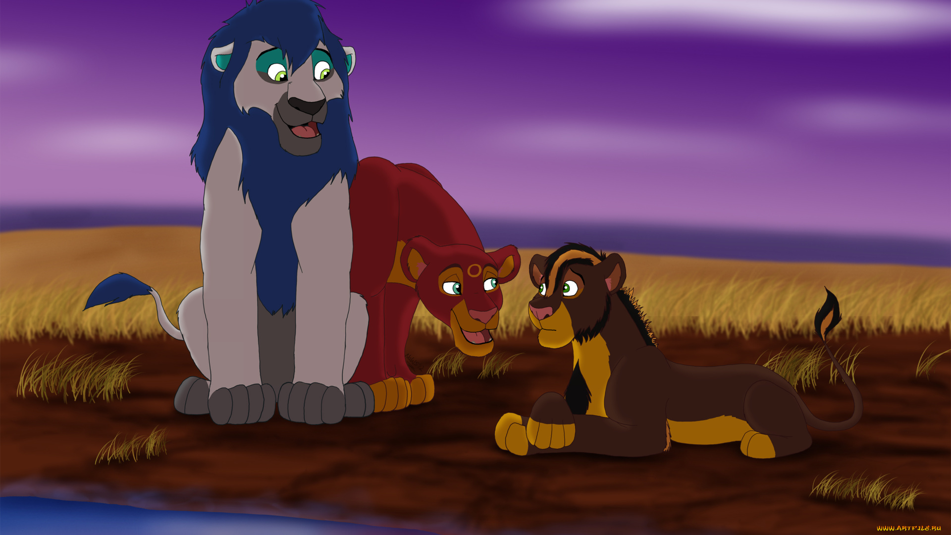 рисованное, животные, , львы, трава, лето, львы