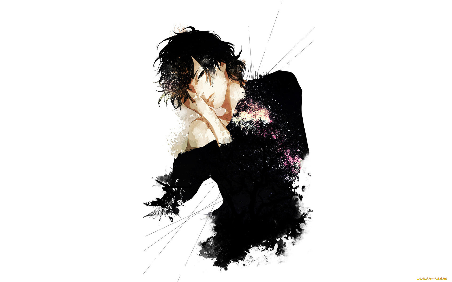 аниме, unknown, , другое, парень, нити, брызги, арт, re