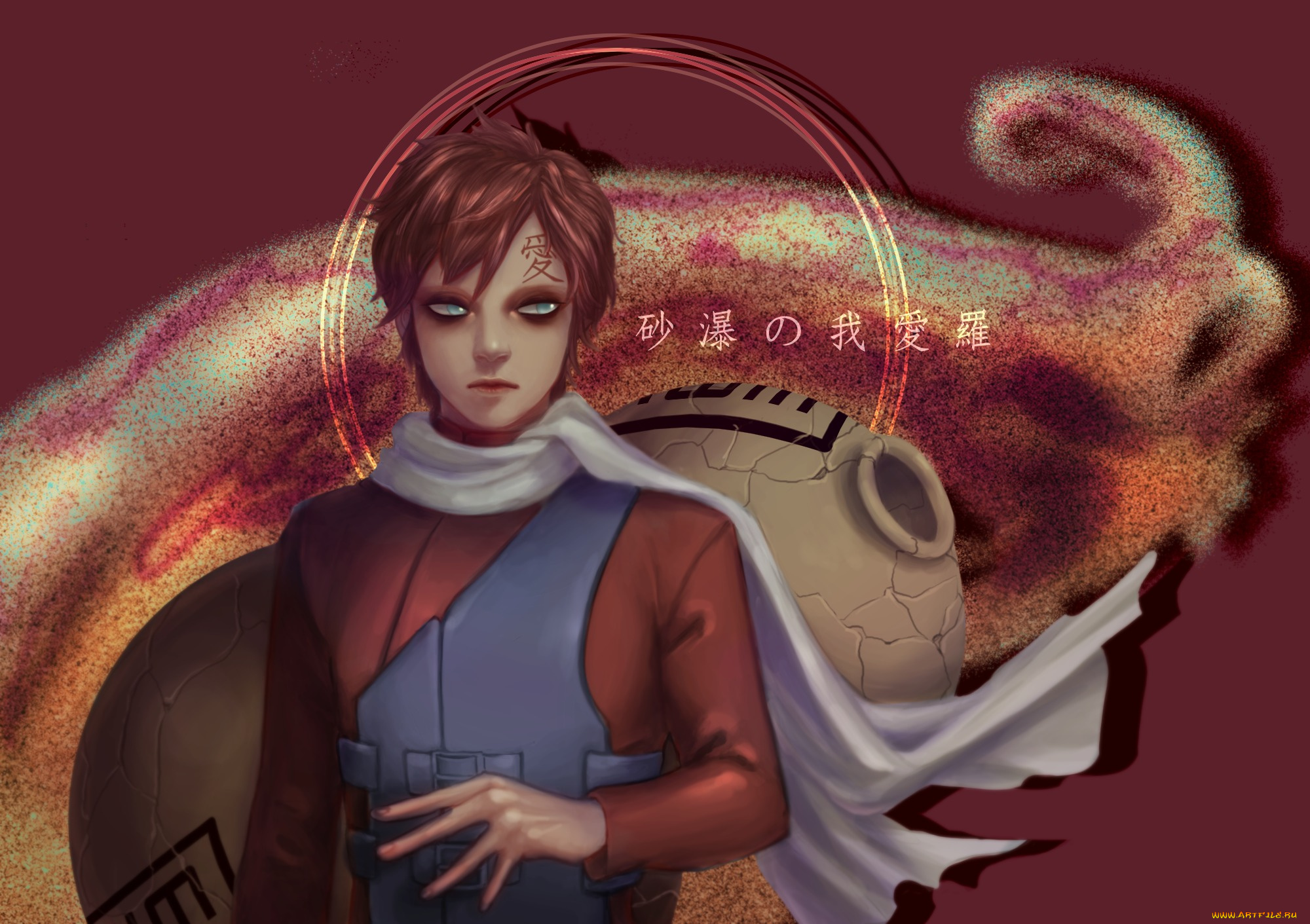 аниме, naruto, тату, песок, парень, art, anime, gaara, шиноби, взгляд