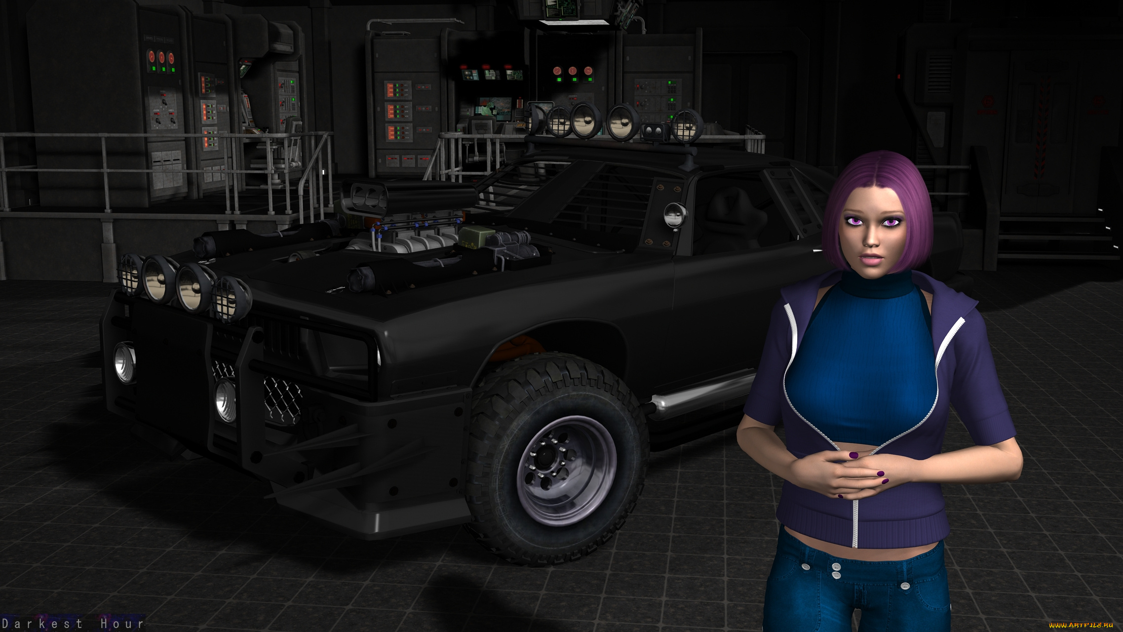 3д, графика, люди, , people, девушка, взгляд, фон, автомобиль