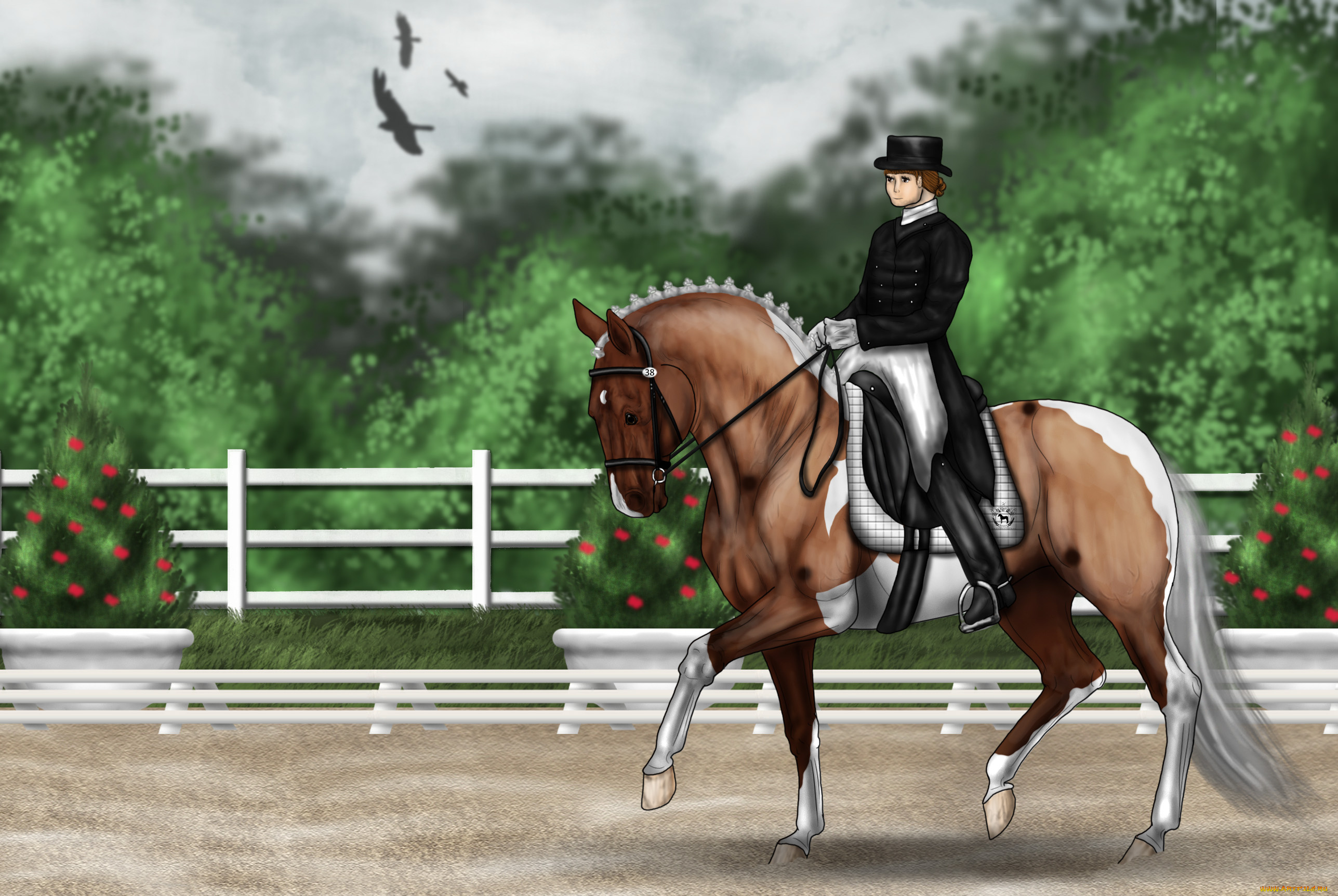 рисованное, животные, , лошади, всадник, лошадь