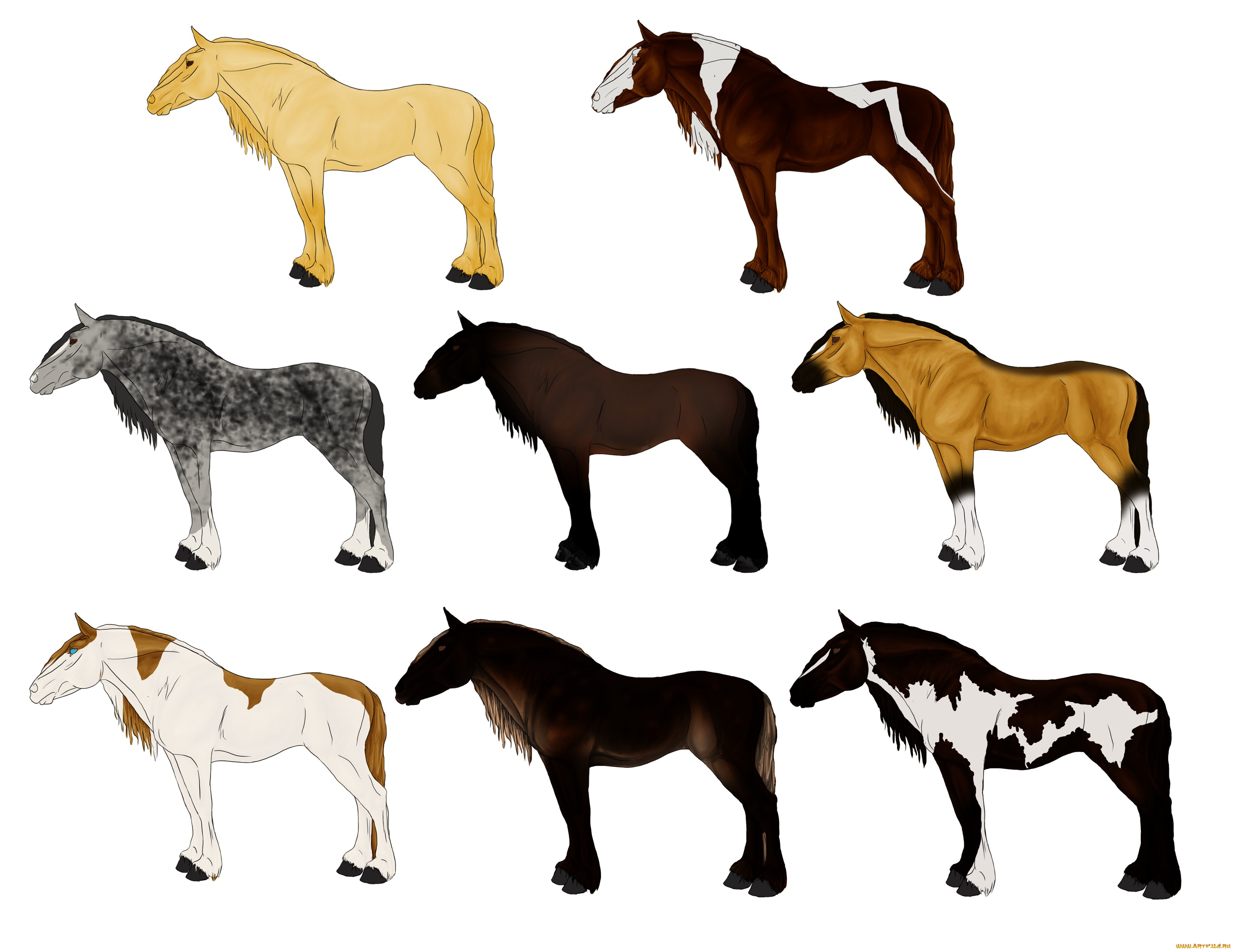 рисованное, животные, , лошади, фон, лошади