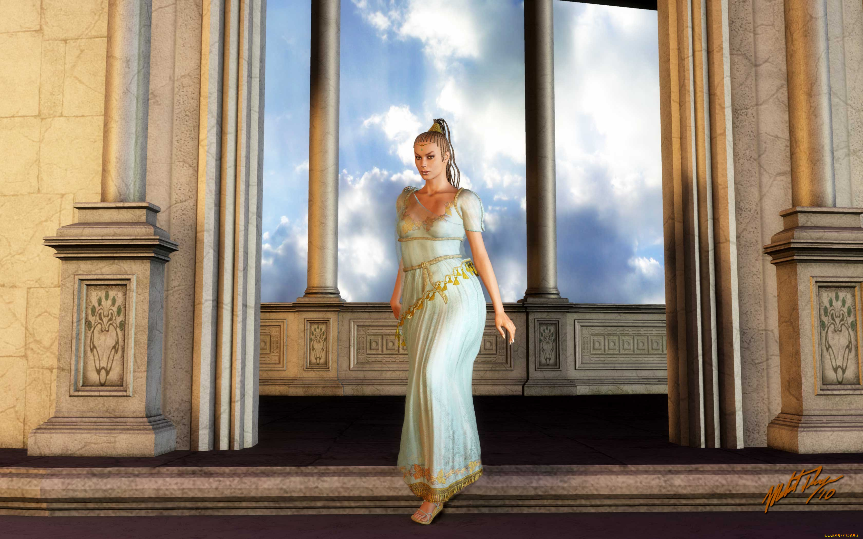 3д, графика, люди, , people, небо, окно, фон, взгляд, девушка, платье