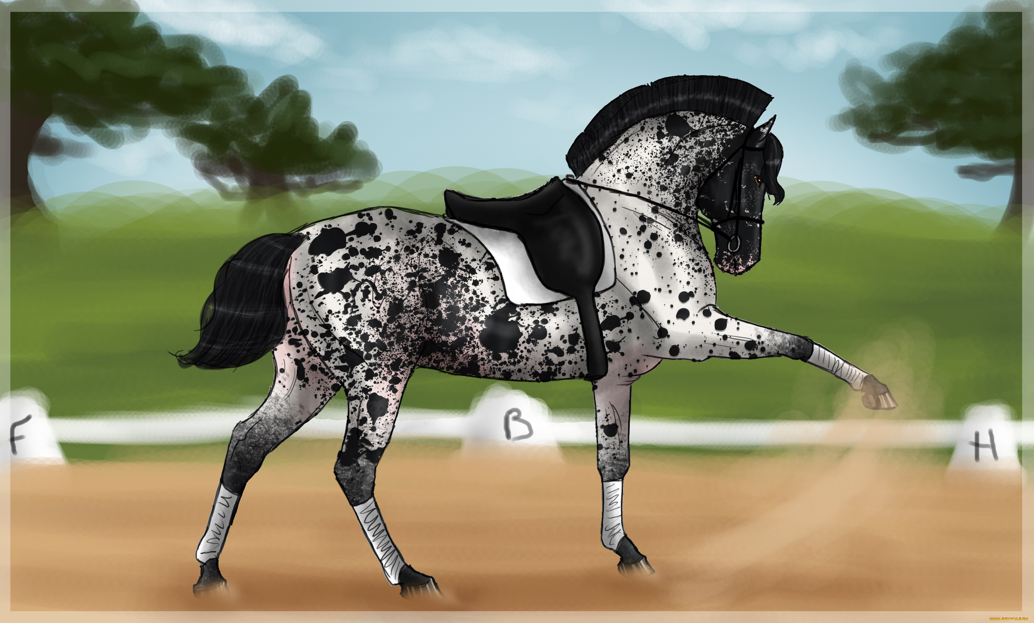 рисованное, животные, , лошади, лошадь