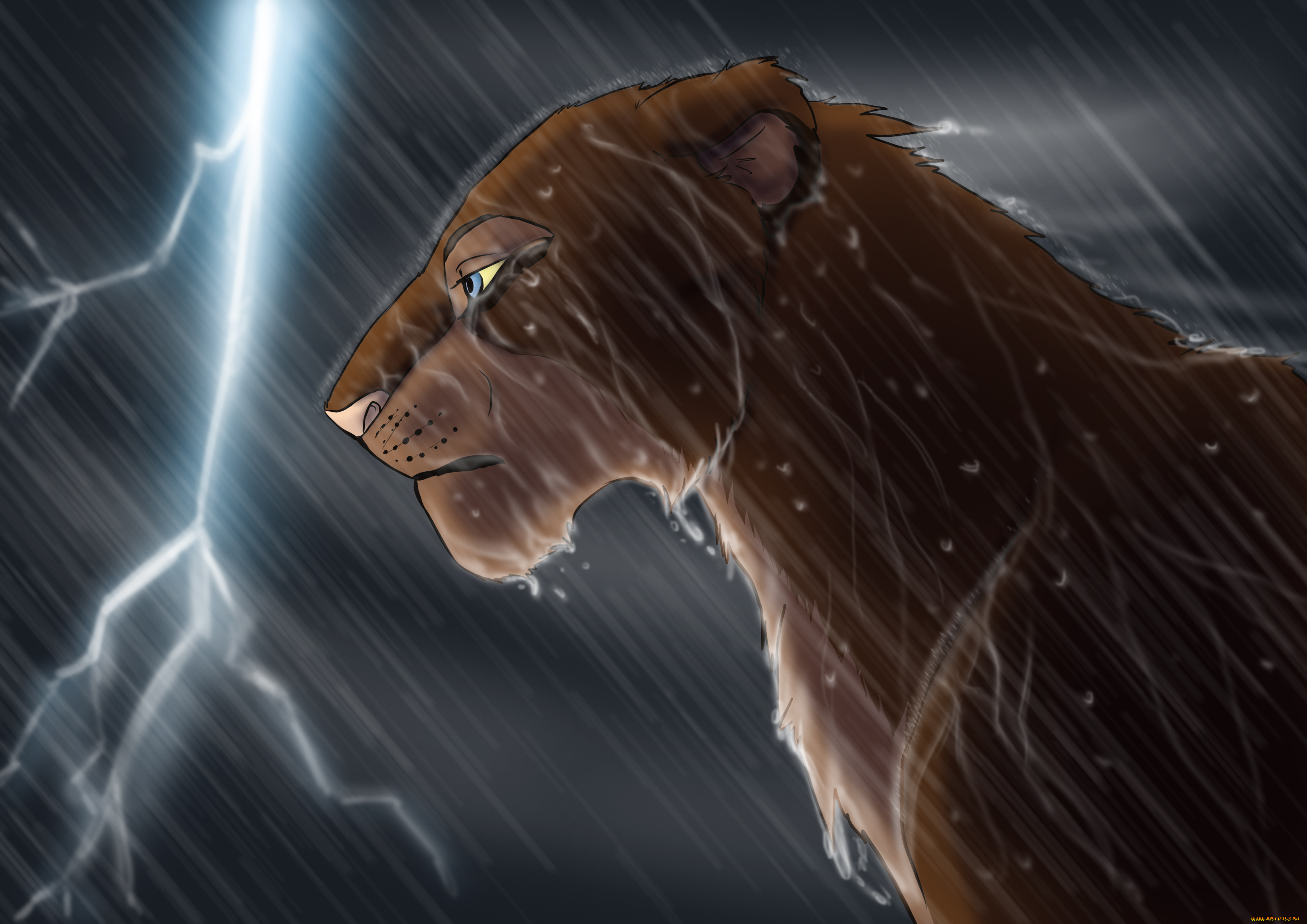 рисованное, животные, молния