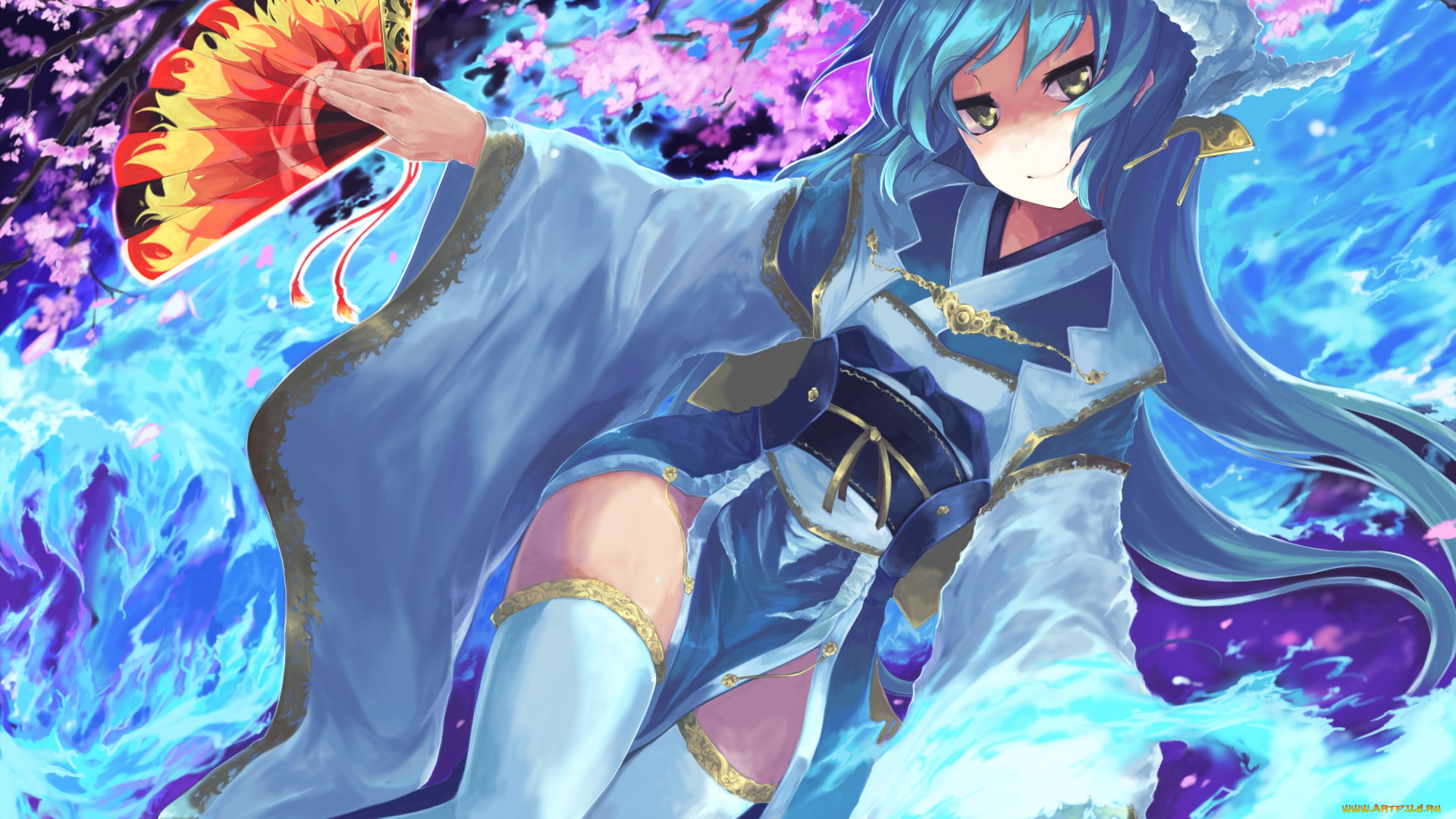 аниме, fate, stay, night, sorano, eika, арт, девушка, веер