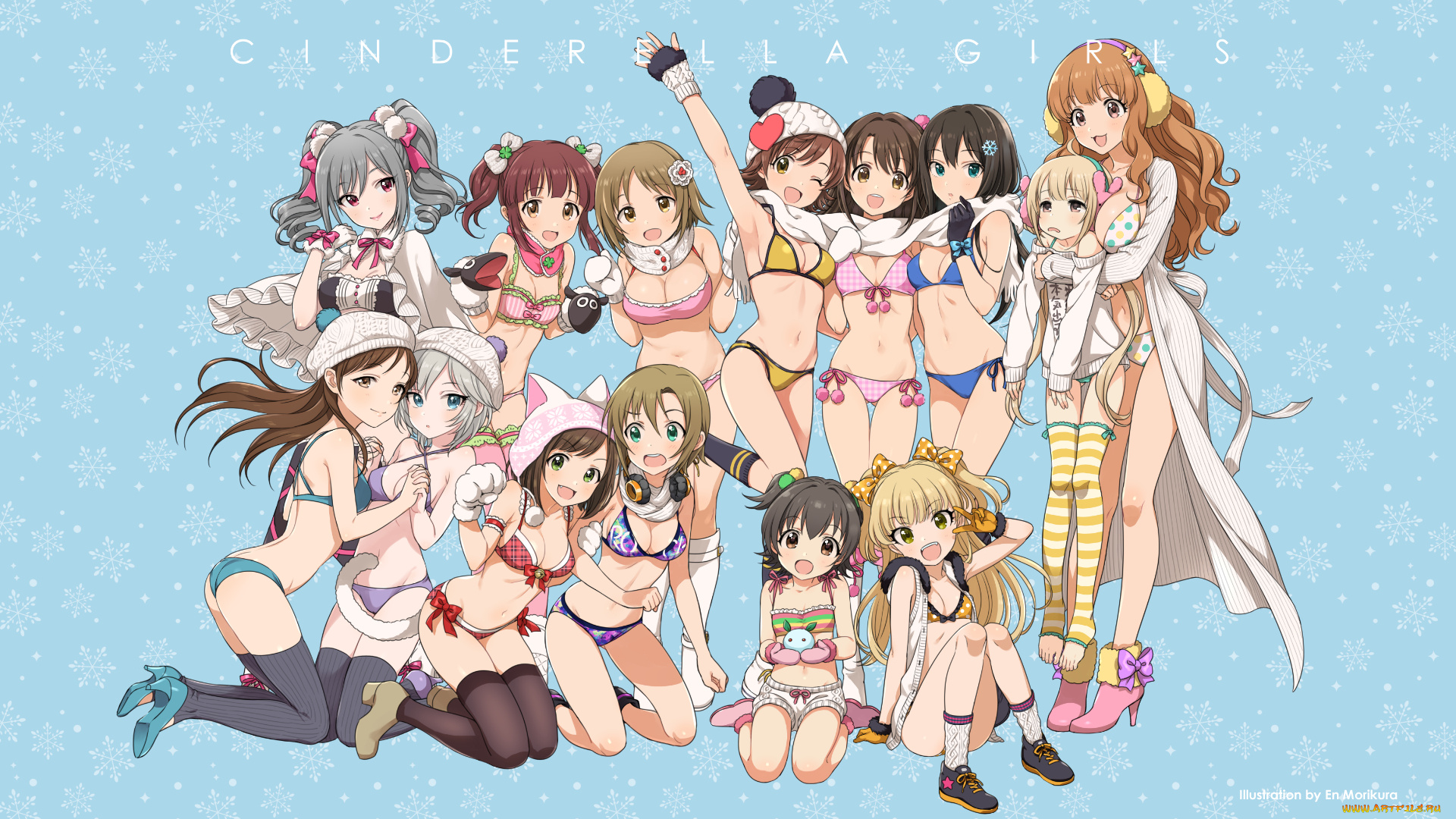 аниме, idolm@ster, morikura, en, арт, девушки, группа, зима