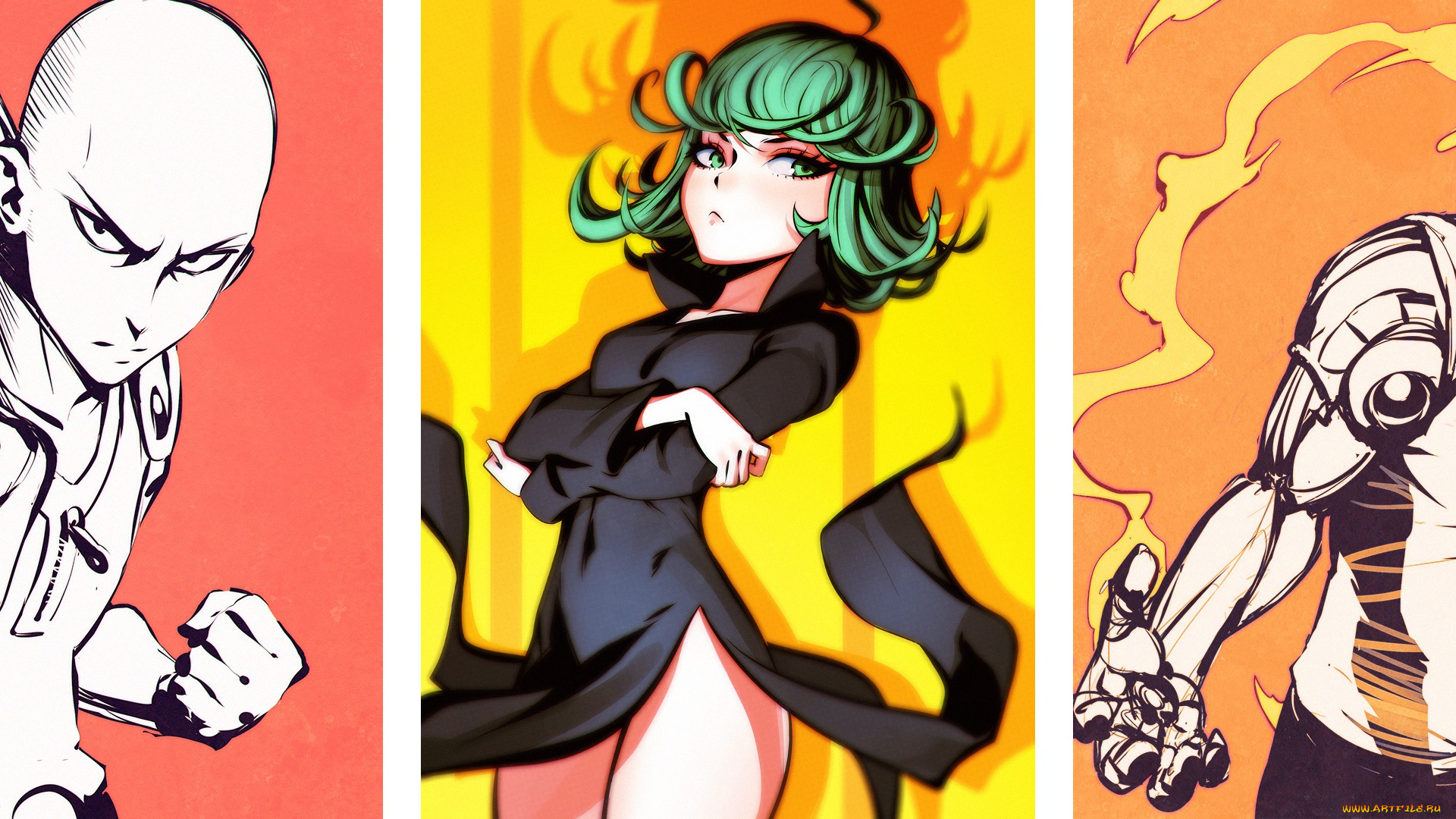 аниме, one, punch, man, ilya, kuvshinov, tatsumaki, genos, saitama, onepunch, man