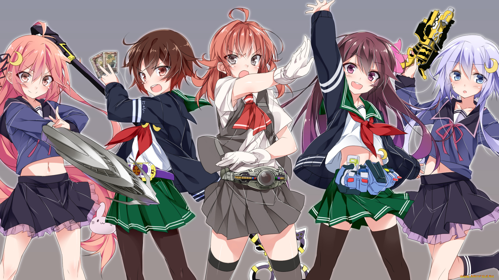 аниме, оружие, , техника, , технологии, арт, девушки, фон, группа