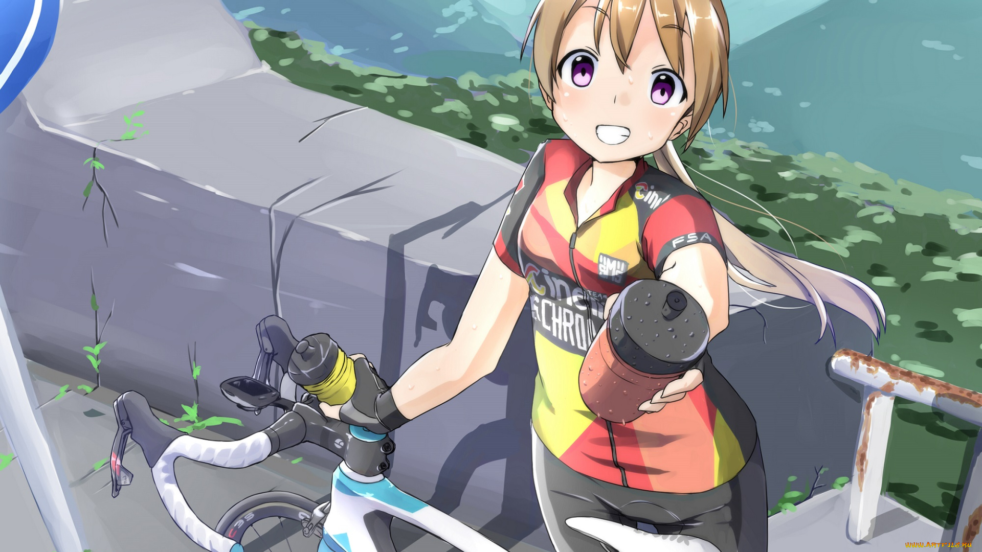 аниме, unknown, , другое, sekira, ame, арт, девочка, велосипед