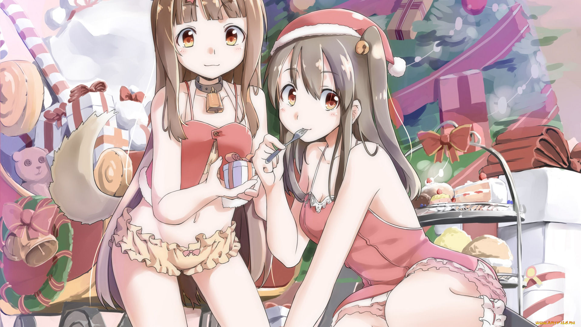 аниме, зима, , новый, год, , рождество, sekira, ame, арт, девочки