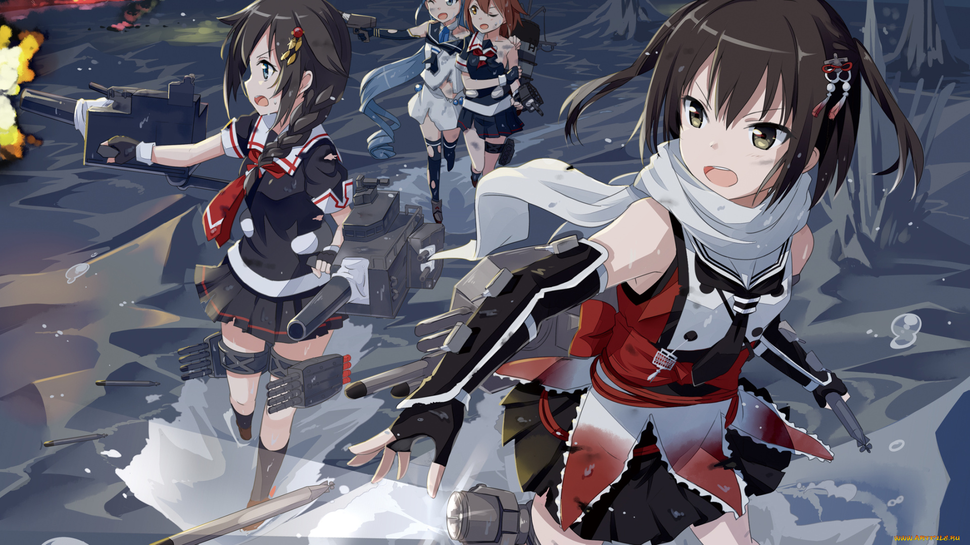 ayuya, naka, no, hito, аниме, kantai, collection, kantai, collection, samidare, kancolle, sendai, shigure, девочки, арт, оружие, shiratsuyu