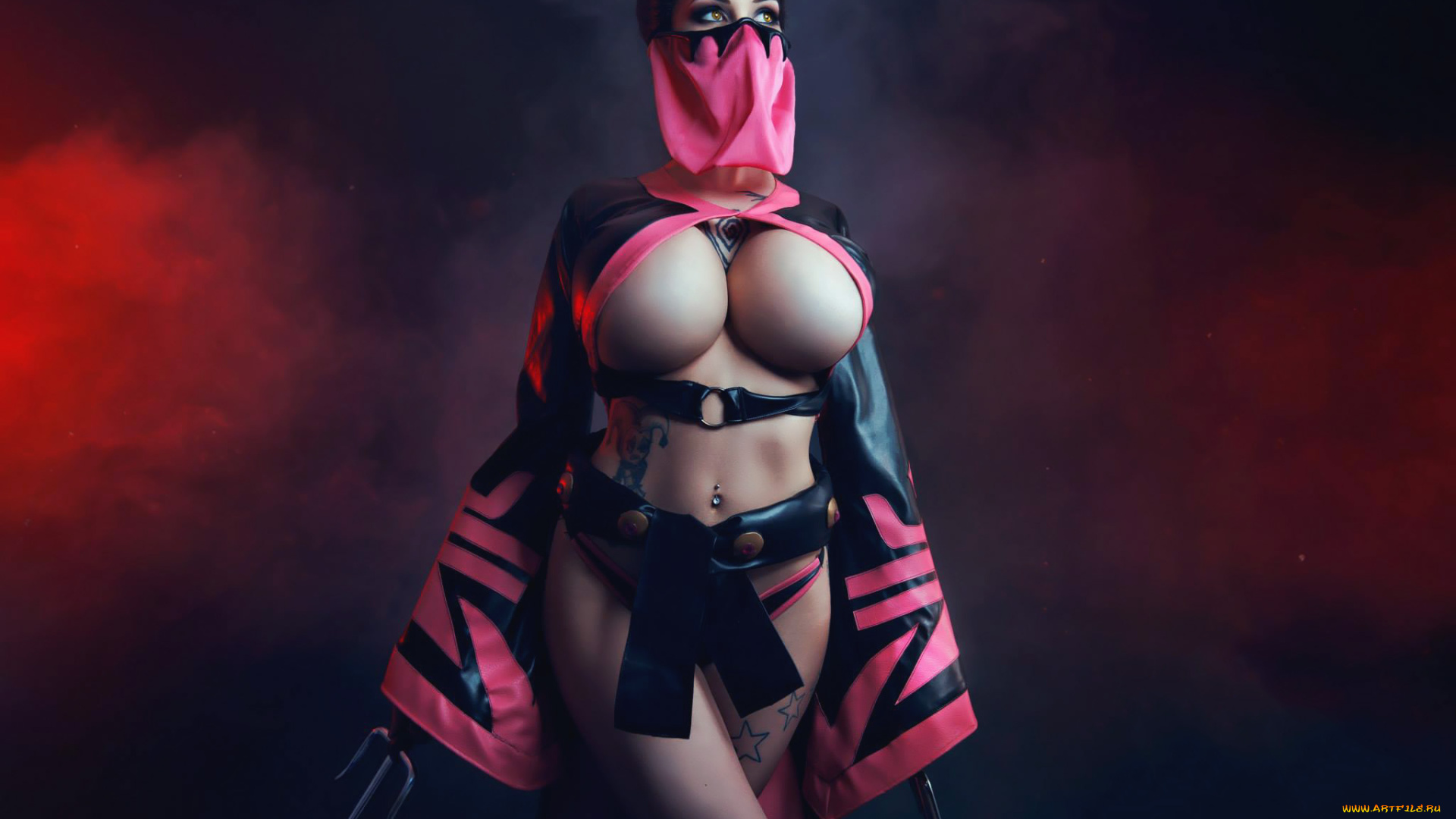 девушки, ariane, saint-amour, ariane, saint-amour, брюнетка, девушка, грудь, силикон, тату, косплей, cosplay, mortal, kombat, mileena