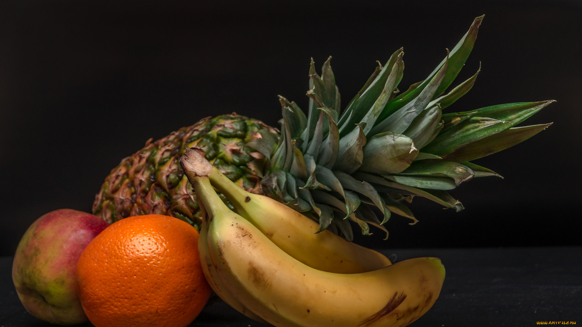 еда, фрукты, , ягоды, банан, апельсин, яблоко, ананас