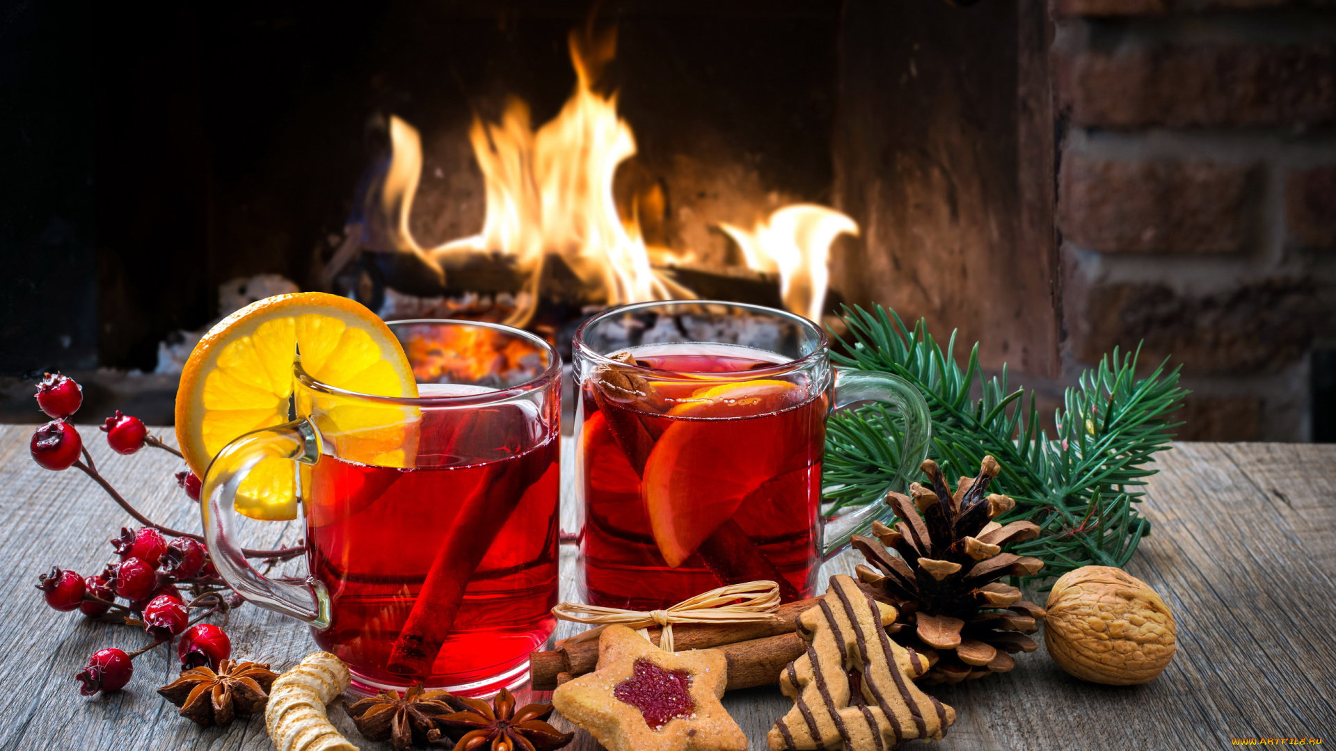 еда, напитки, , Чай, камин, печенье, корица, напиток, огонь