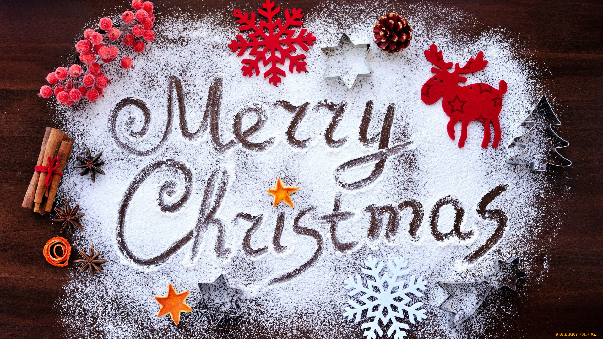 праздничные, -, разное, , новый, год, олень, ветка, ягода, снежинки, merry, christmas, ель