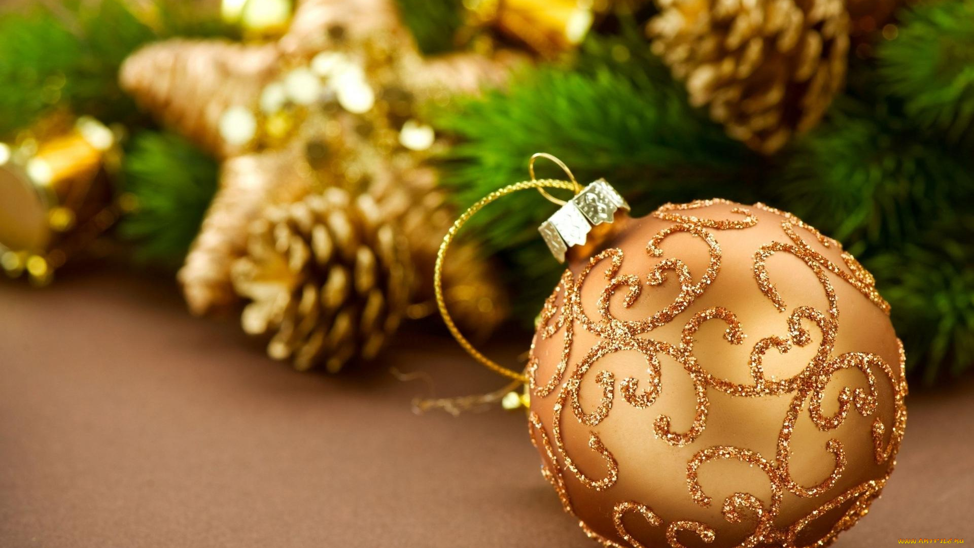 праздничные, шары, ёлка, звезда, шишки, ветка, шар