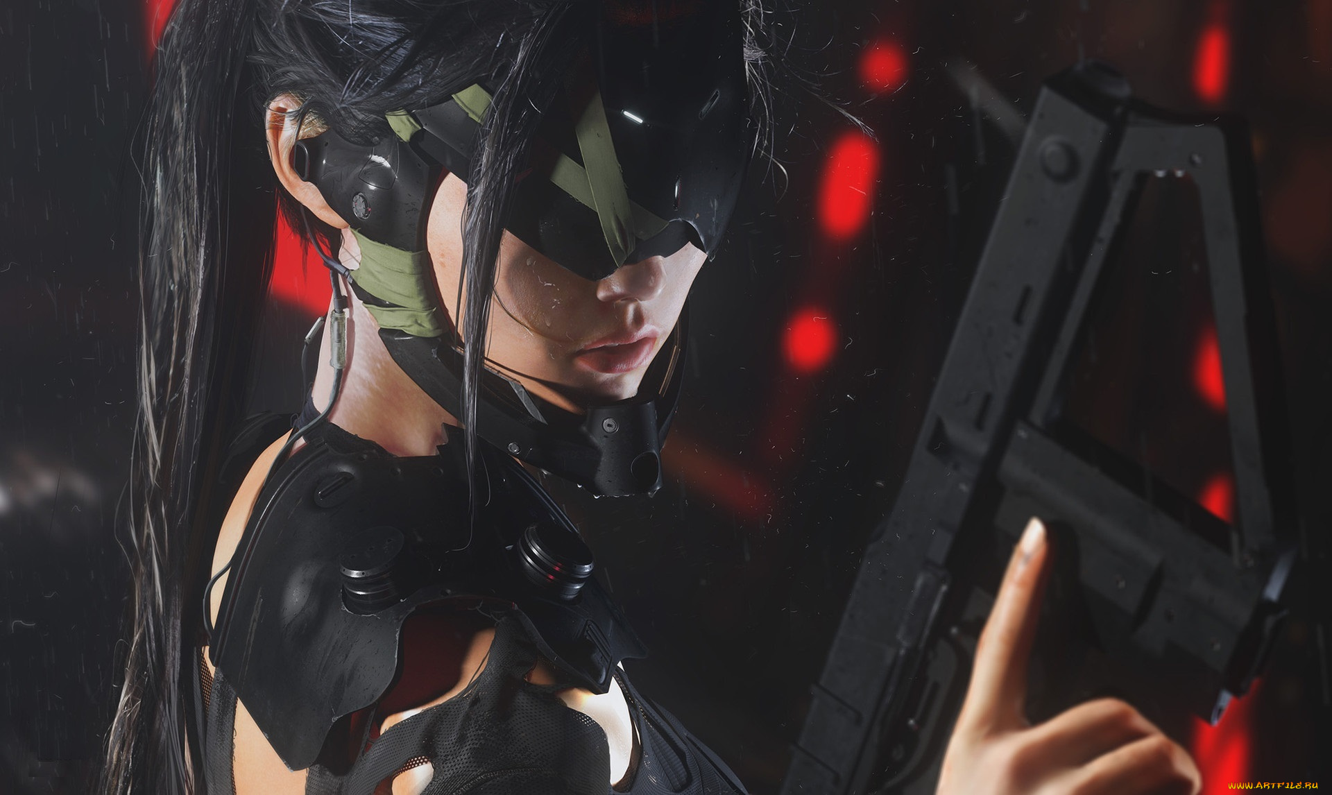 фэнтези, роботы, , киборги, , механизмы, дождь, оружие, sci-fi, фантастика, девушка