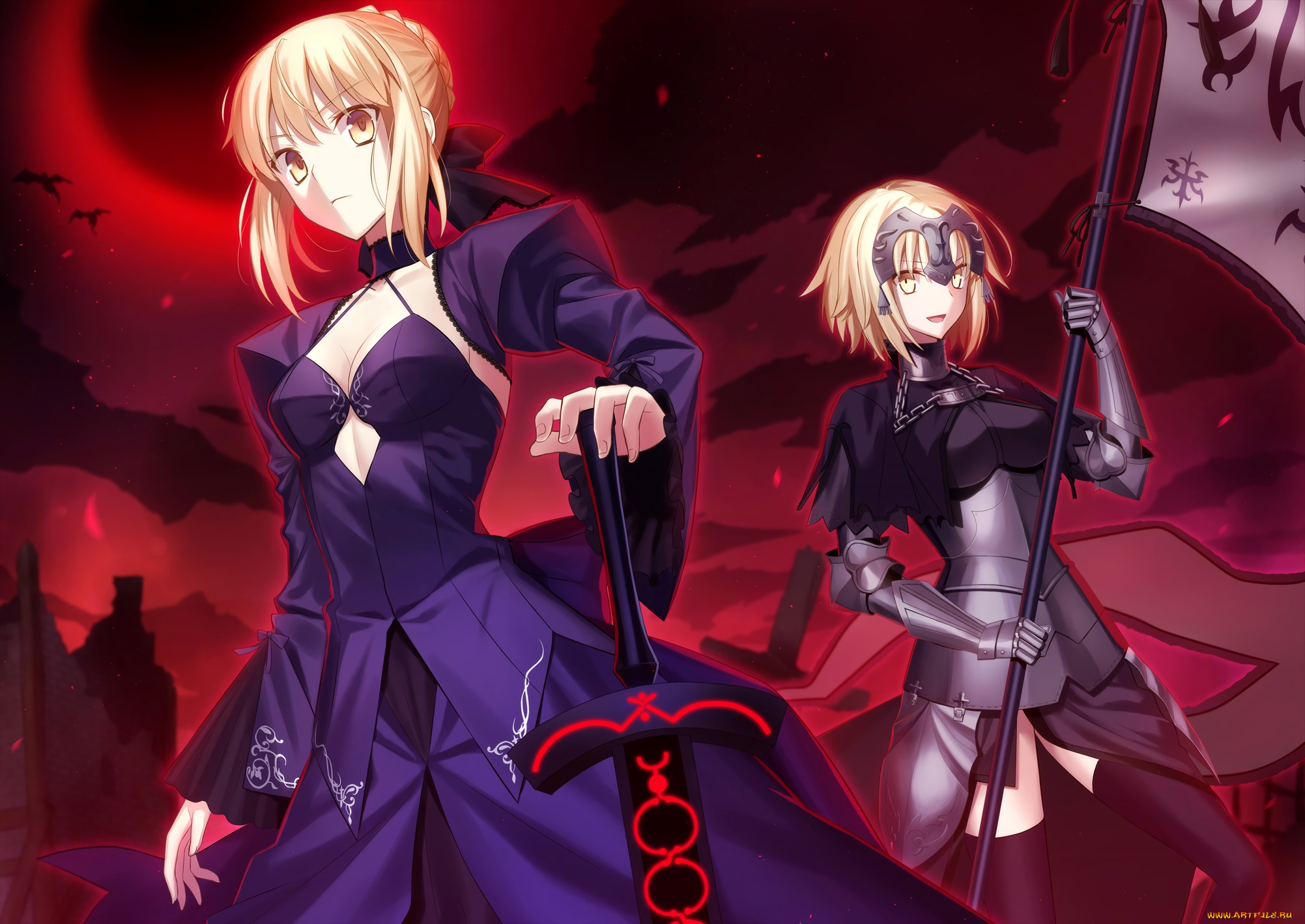 аниме, fate, stay, night, арт, saber, alter, девушки, оружие, сейбер