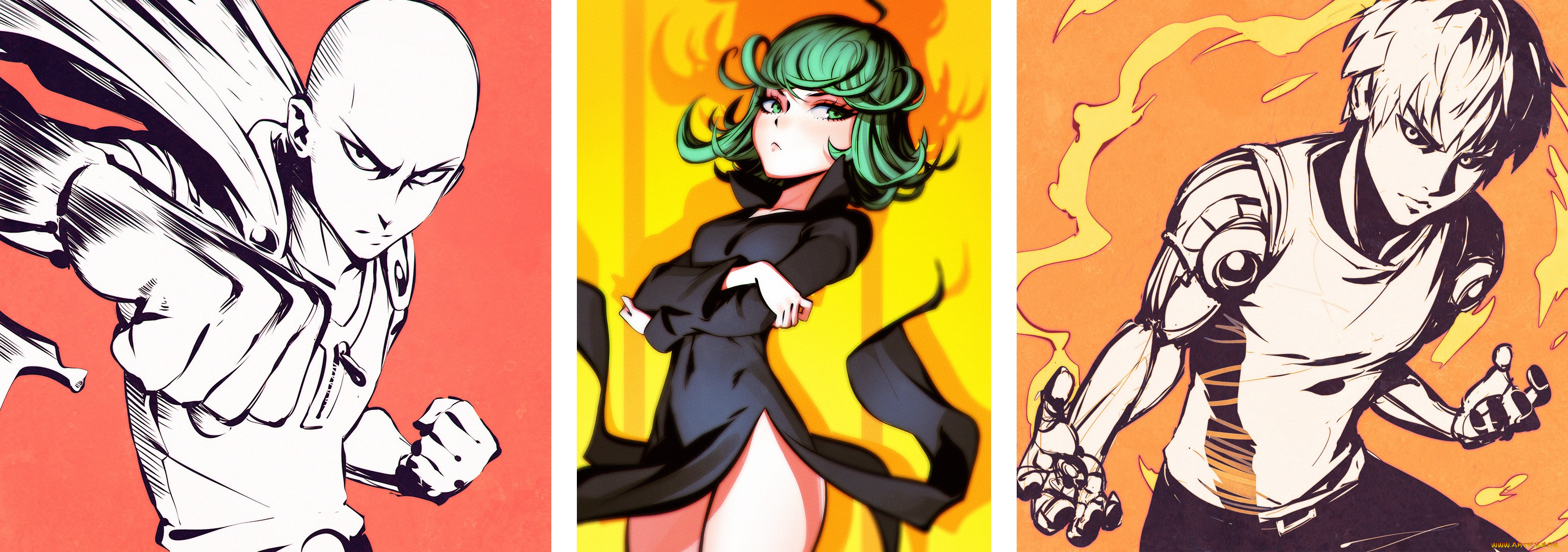 аниме, one, punch, man, ilya, kuvshinov, tatsumaki, genos, saitama, onepunch, man