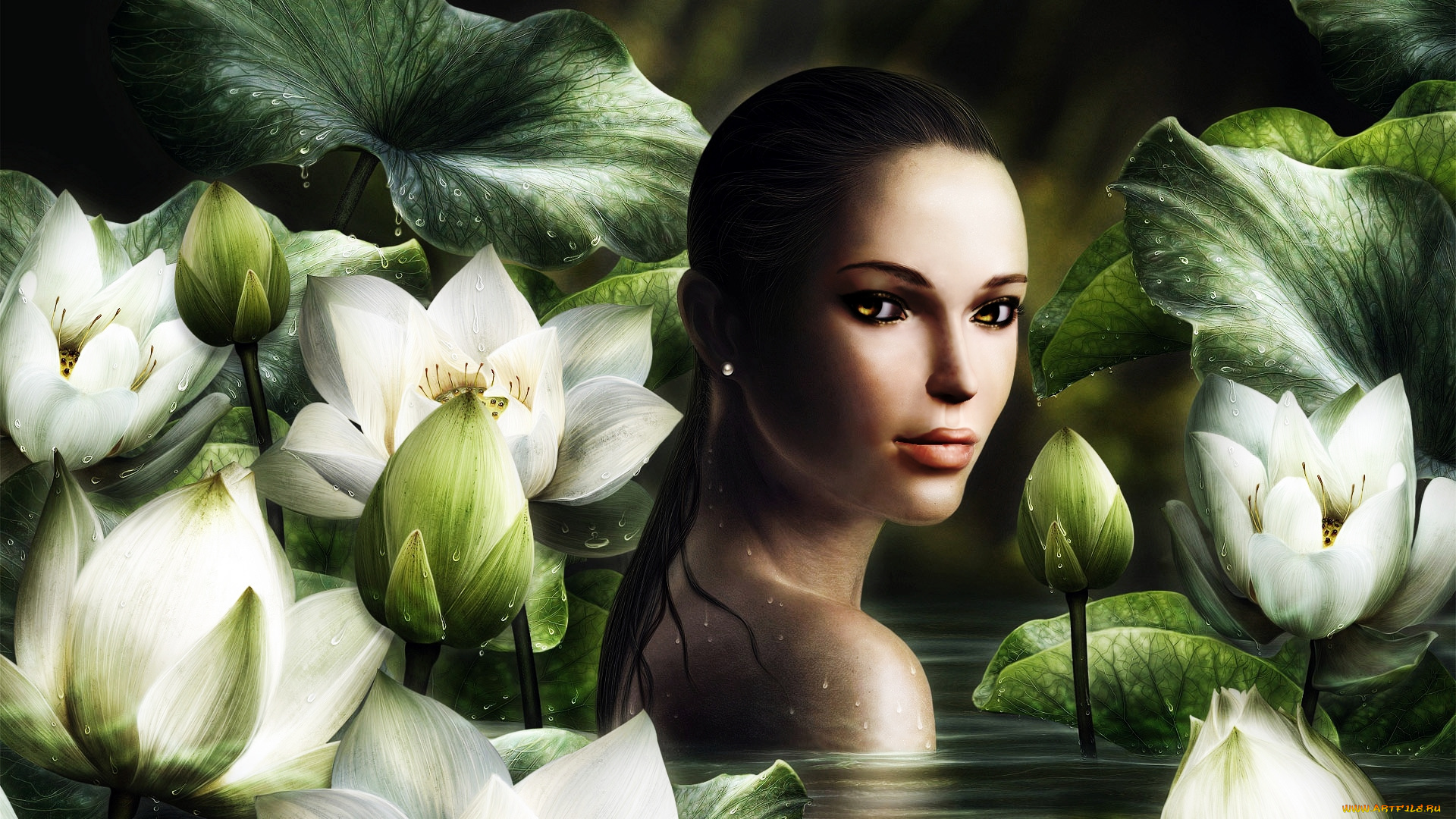 3д, графика, люди, , people, девушка, фон, взгляд, цветы